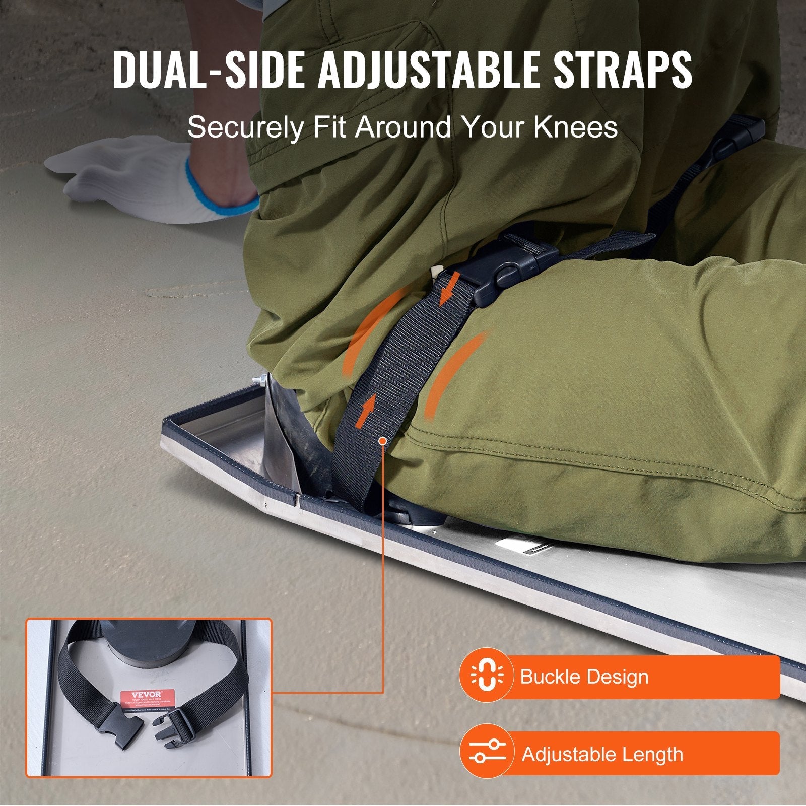 VEVOR Concrete Knee Boards Slider Knee Boards 28" x 8" Kneeler Board Stainless Steel Kneed Boards Concrete Sliders Pair Moving Sliders w/ Concrete Knee Pads & Board Straps for Concrete Finishing 