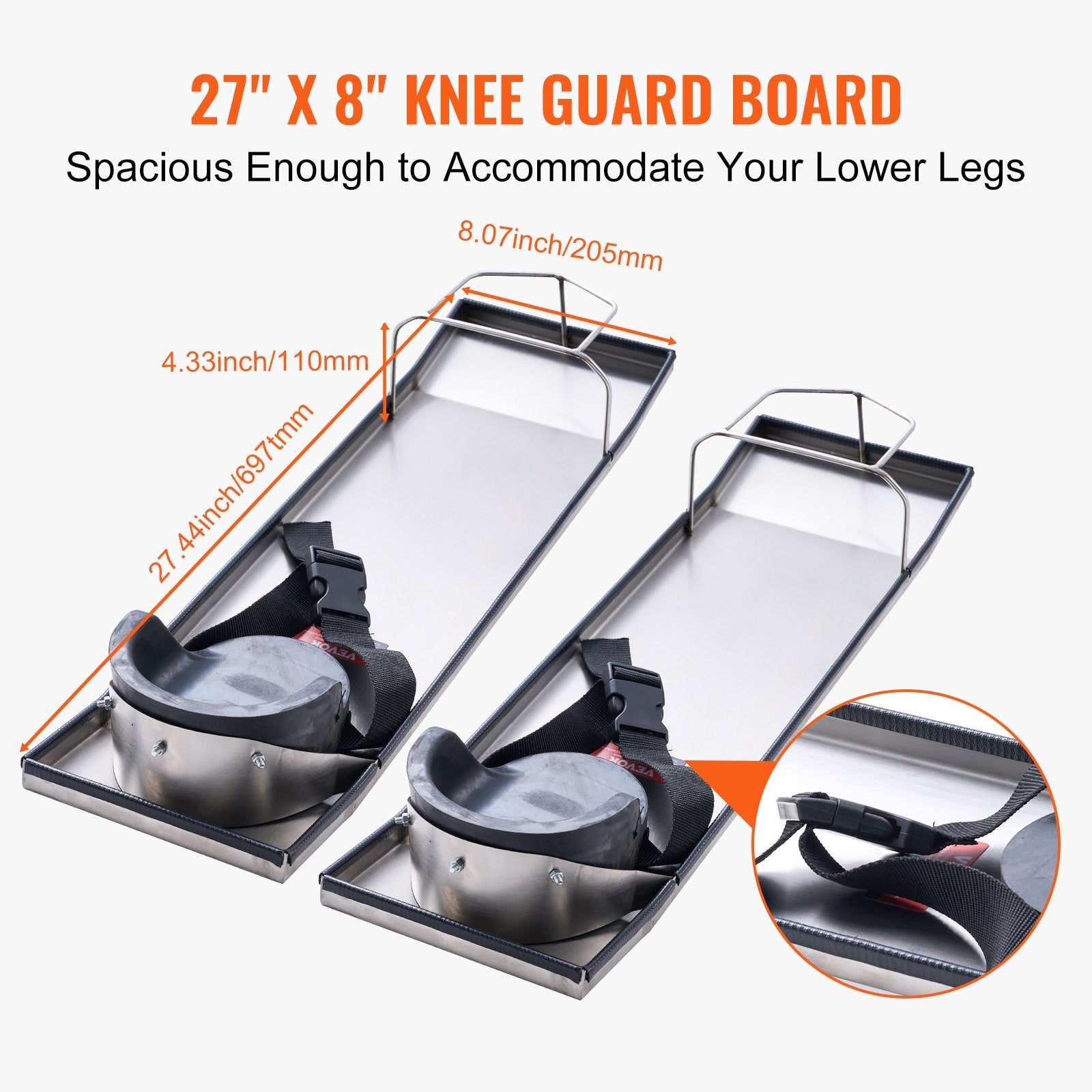 VEVOR Concrete Knee Boards Slider Knee Boards 28" x 8" Kneeler Board Stainless Steel Kneed Boards Concrete Sliders Pair Moving Sliders w/ Concrete Knee Pads & Board Straps for Concrete Finishing 