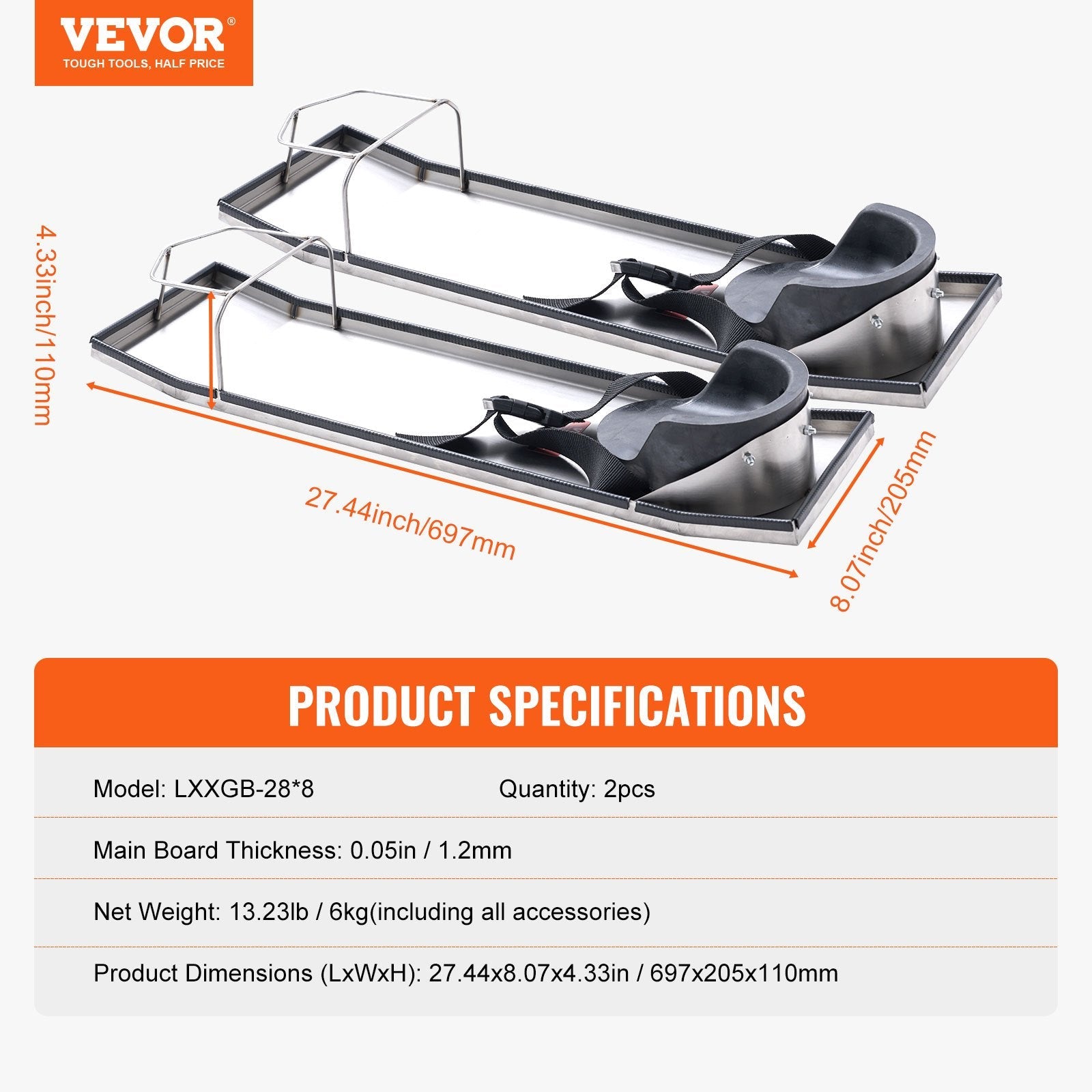VEVOR Concrete Knee Boards Slider Knee Boards 28" x 8" Kneeler Board Stainless Steel Kneed Boards Concrete Sliders Pair Moving Sliders w/ Concrete Knee Pads & Board Straps for Concrete Finishing 