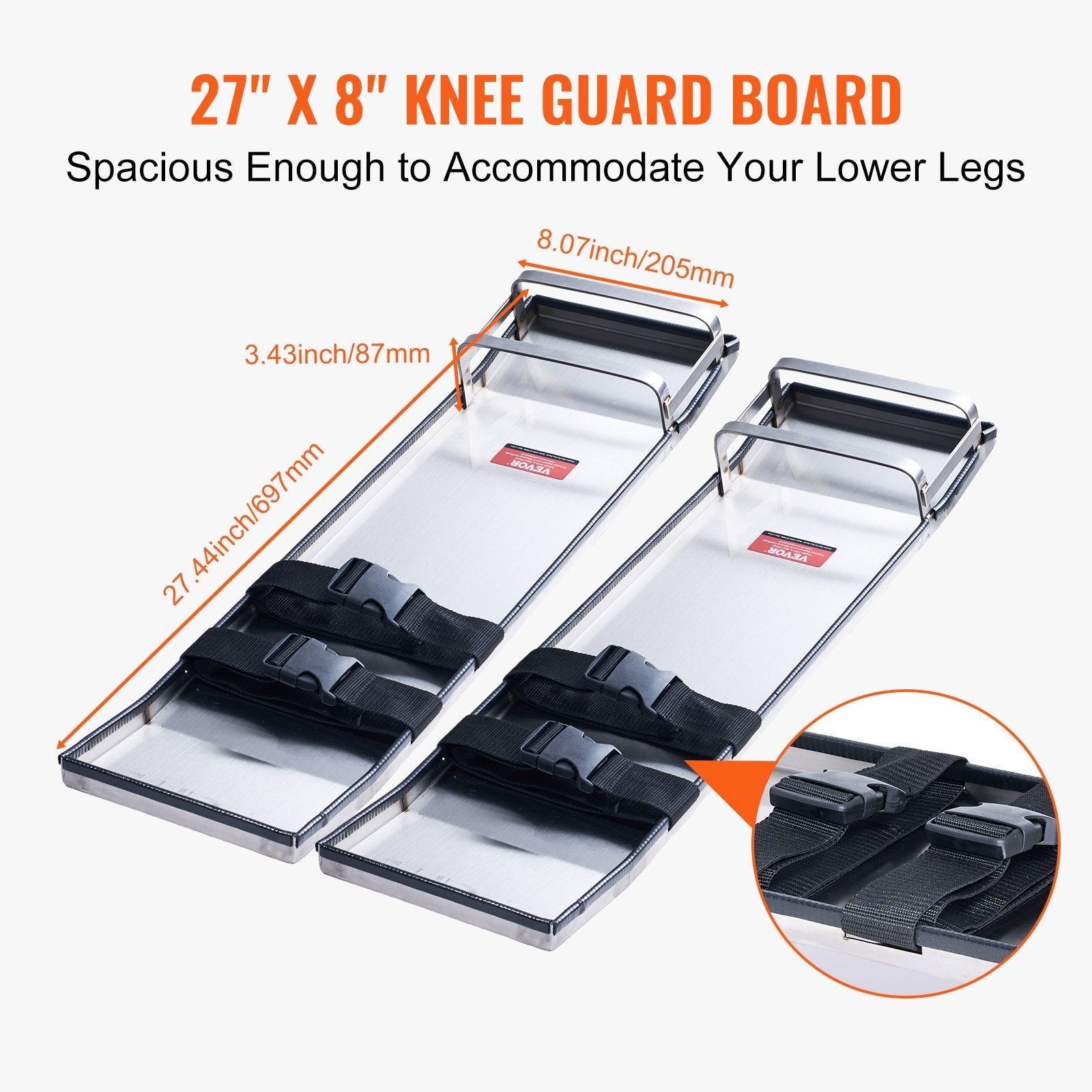 VEVOR Concrete Knee Boards Stainless Steel, 28'' x 8'' Concrete Sliders, Knee Boards For Concrete, Concrete Knee Pads Pair Moving Sliders, with Board Straps for Cement and Concrete Finishing 