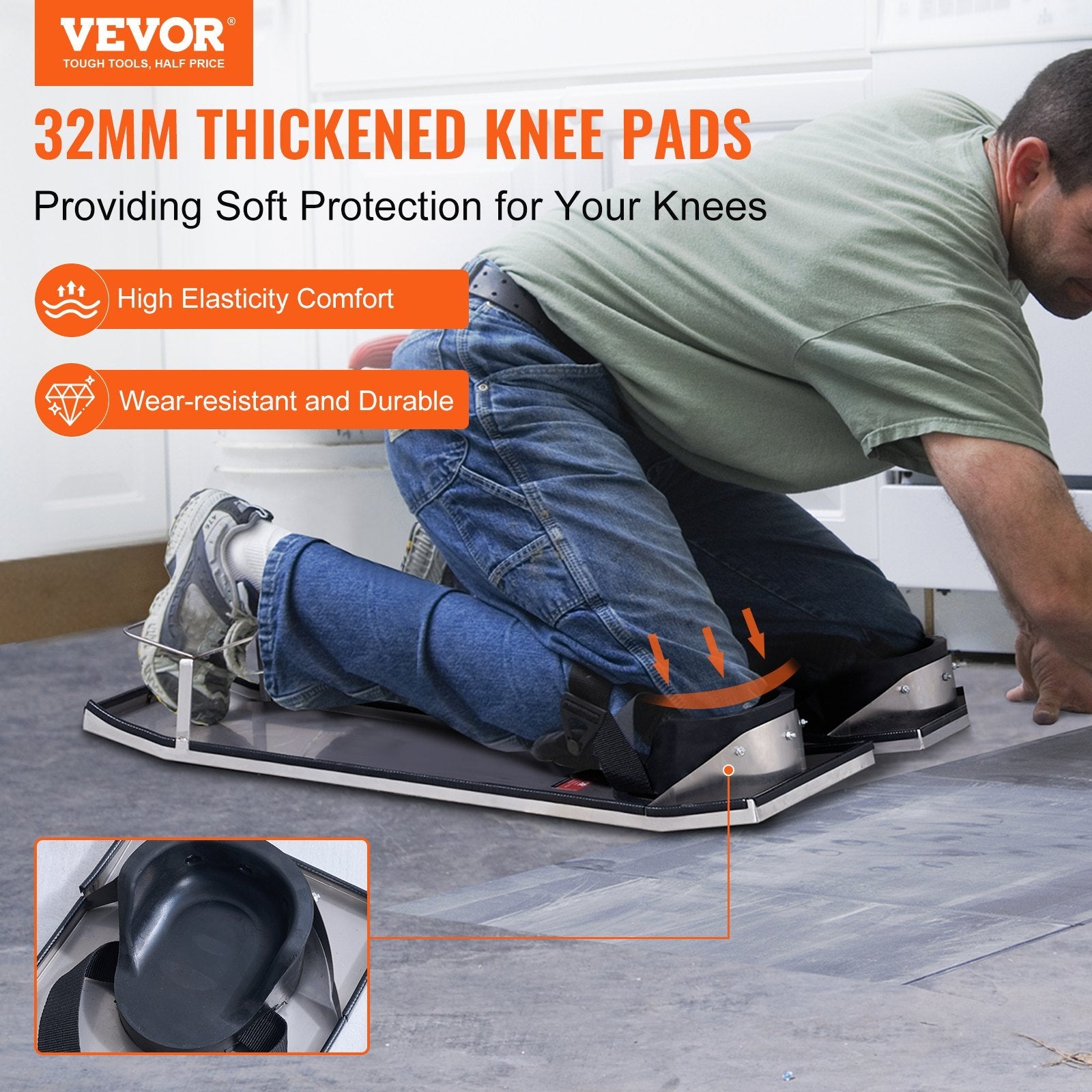 VEVOR Concrete Knee Boards Stainless Steel, 30'' x 10'' Concrete Sliders, Knee Boards For Concrete, Concrete Knee Pads Moving Sliders, with Knee Pads & Board Straps for Cement and Concrete Finishing 