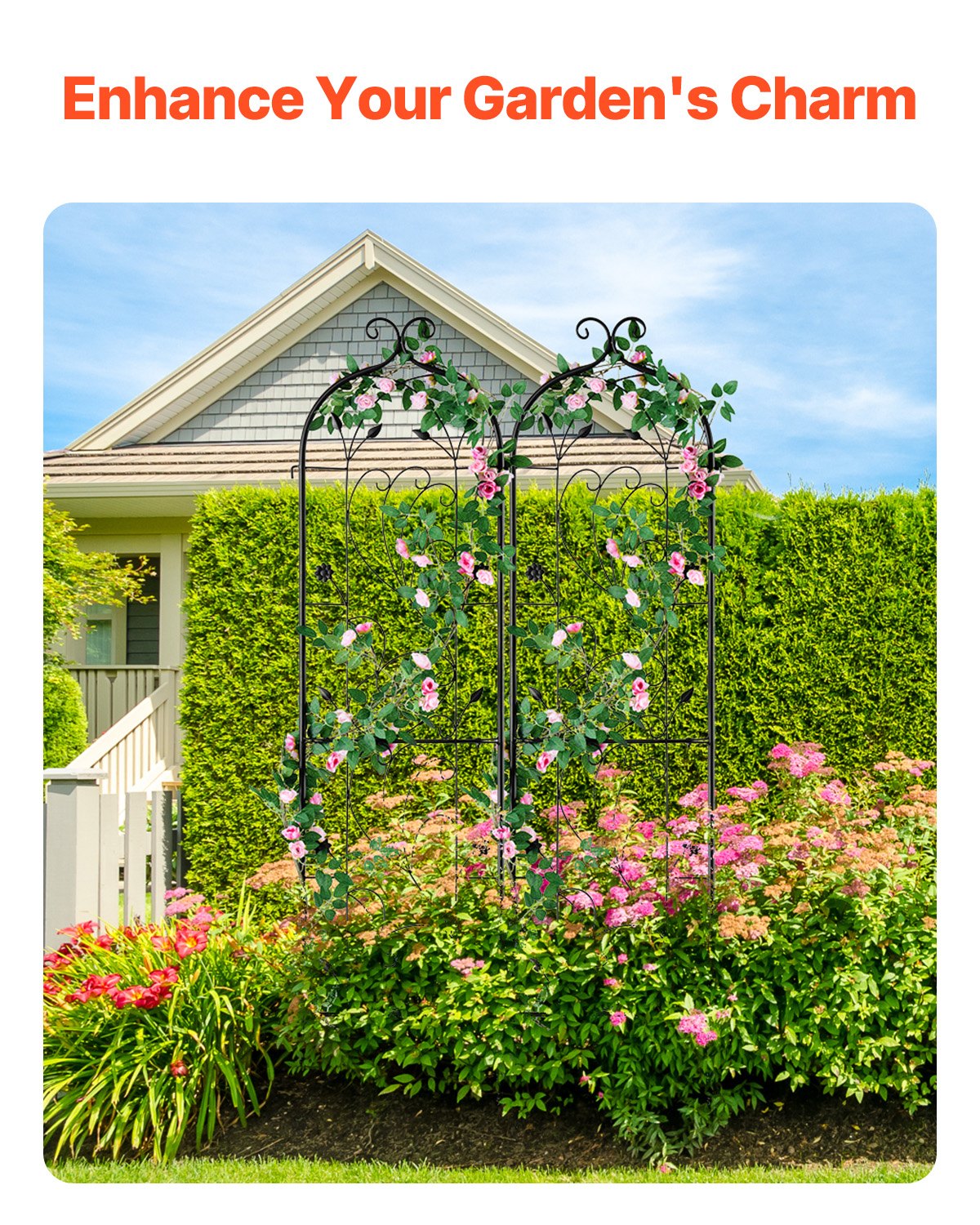 VEVOR 2 Packs Metal Garden Trellis for Climbing Plant Support 60x15 in Rustproof 