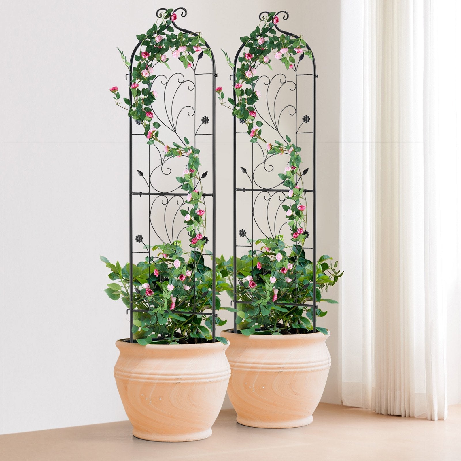 VEVOR 2 Packs Metal Garden Trellis for Climbing Plant Support 60x15 in Rustproof 