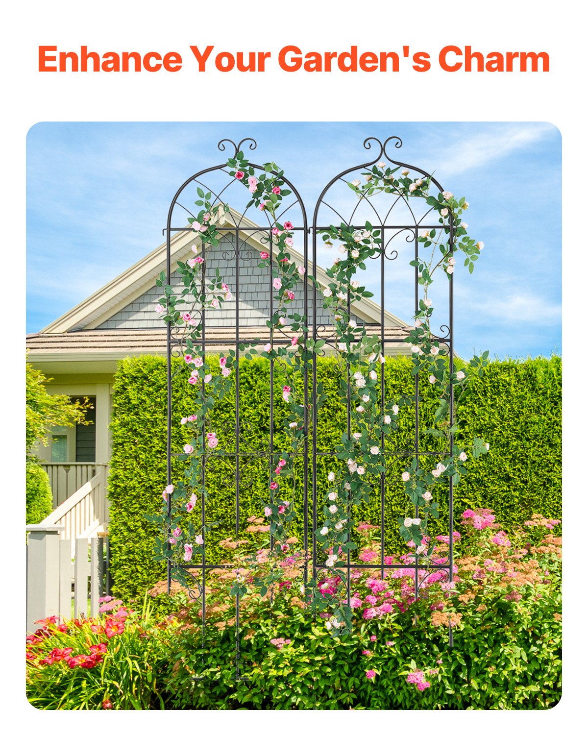 VEVOR 2 Packs Metal Garden Trellis for Climbing Plant Support 87x20 in Rustproof 