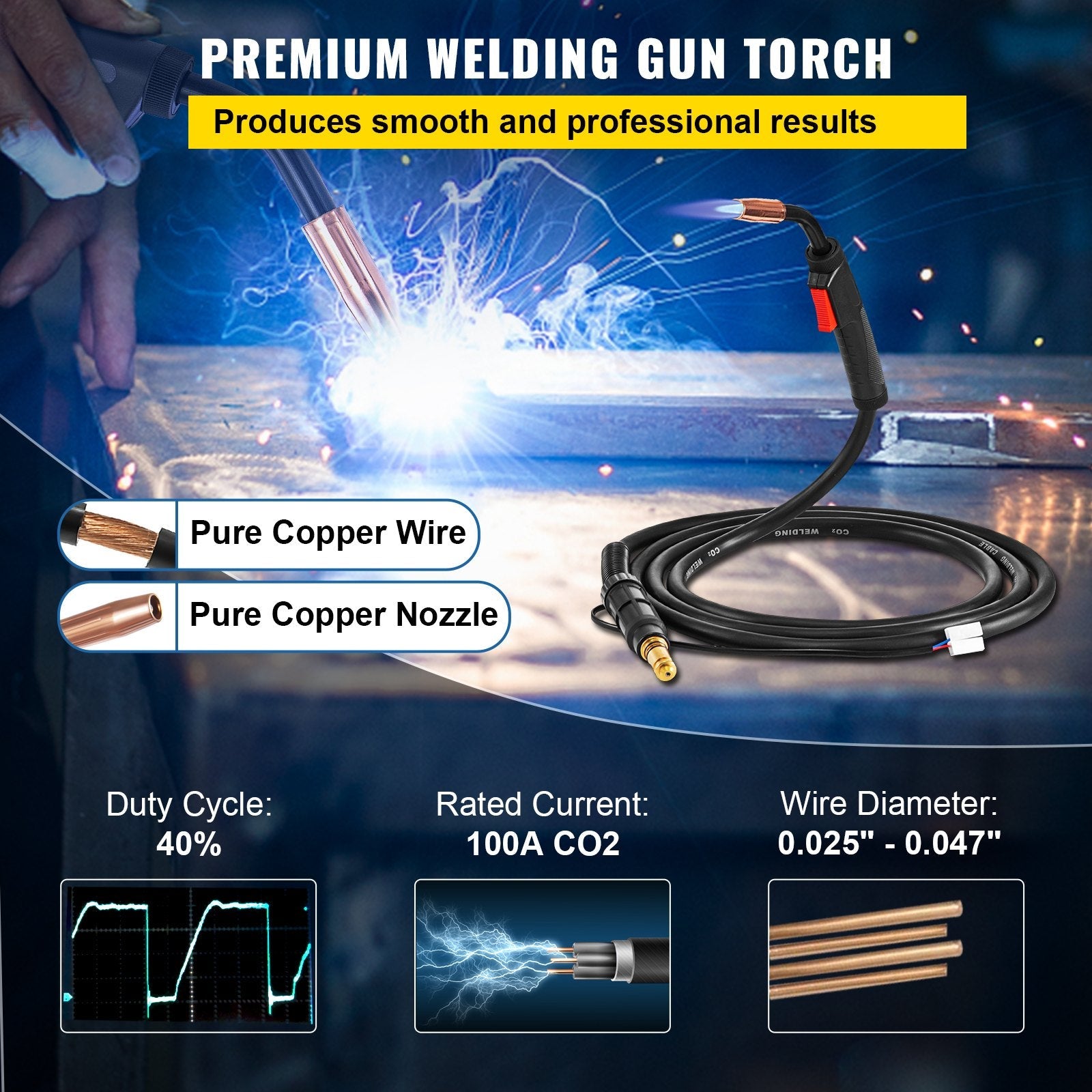 VEVOR 150Amp 11.5Ft Mig Welding Gun fit for Lincoln Welding Torch Stinger Replacement fit for Lincoln Magnum 100L (K530-5) fit 0.025 to 0.45 Inch Wire 