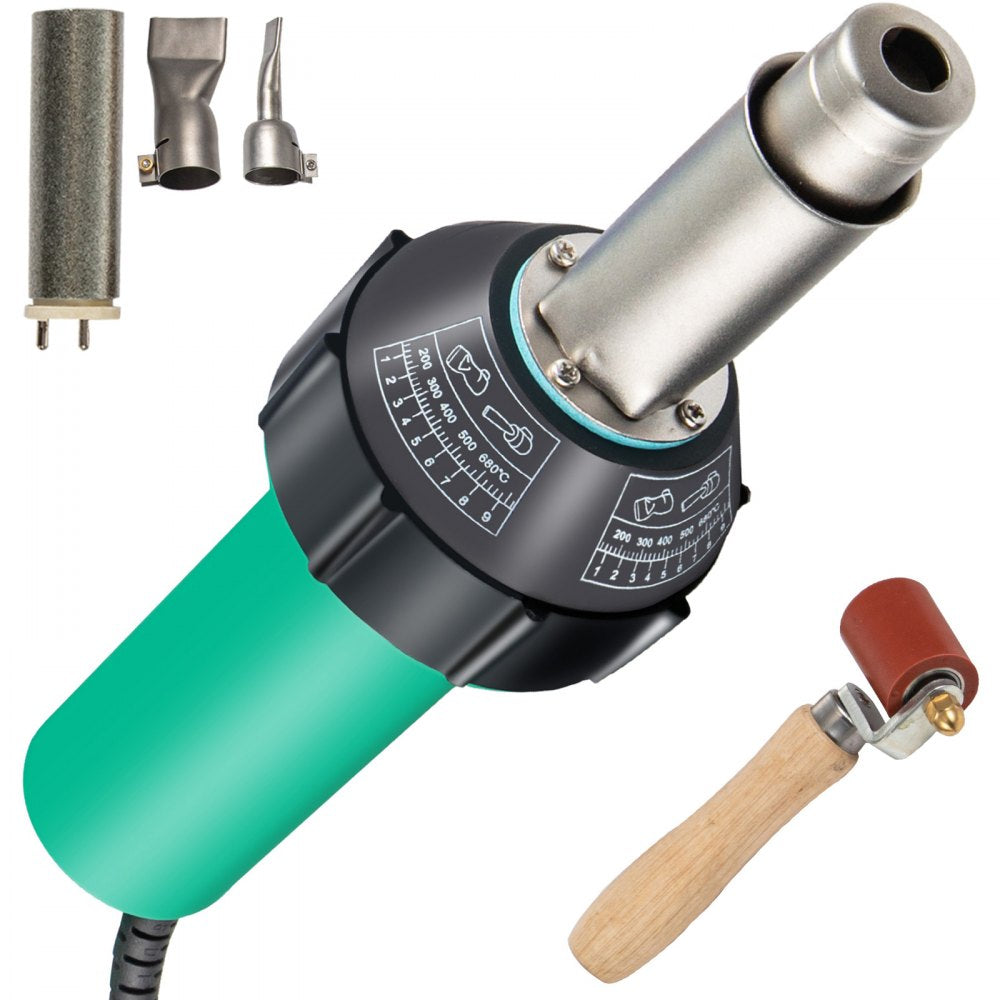 VEVOR Roofing Welder, 4 Pcs PVC Welding Gun, 1600W Hot Air Plastic Welder, 120V PVC Heat Gun, Plastic Welder w/ Mica Pipe Heating Core, Stepless Temperature Regulation 104-1112 °F Plastic Welder Kit 