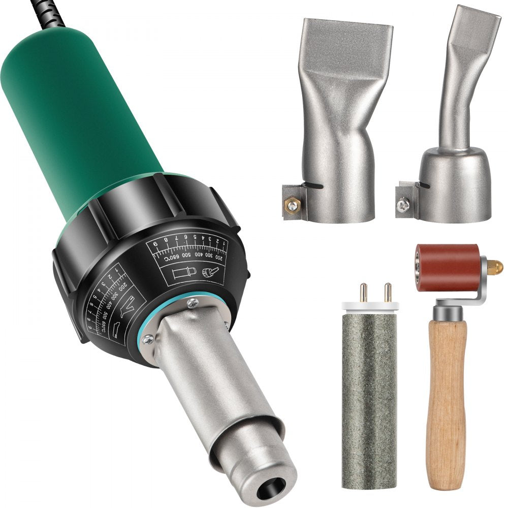 VEVOR Roofing Welder, 4 Pcs PVC Welding Gun, 1600W Hot Air Plastic Welder, 120V PVC Heat Gun, Plastic Welder w/ Mica Pipe Heating Core, Stepless Temperature Regulation 104-1112 °F Plastic Welder Kit 