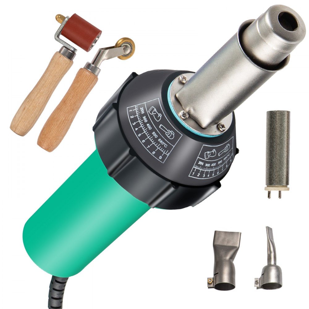 VEVOR Roofing Welder, 5 Pcs PVC Welding Gun, 1600W Hot Air Plastic Welder, 120V PCV Heat Gun, Plastic Welder w/ Mica Pipe Heating Core, Stepless Temperature Regulation 104-1112 °F Plastic Welder Kit 