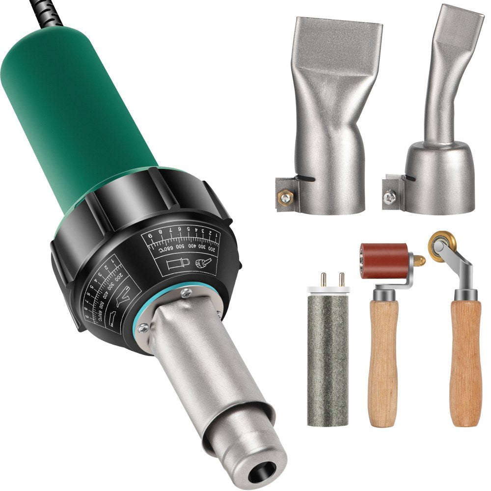 VEVOR Roofing Welder, 5 Pcs PVC Welding Gun, 1600W Hot Air Plastic Welder, 120V PCV Heat Gun, Plastic Welder w/ Mica Pipe Heating Core, Stepless Temperature Regulation 104-1112 °F Plastic Welder Kit 