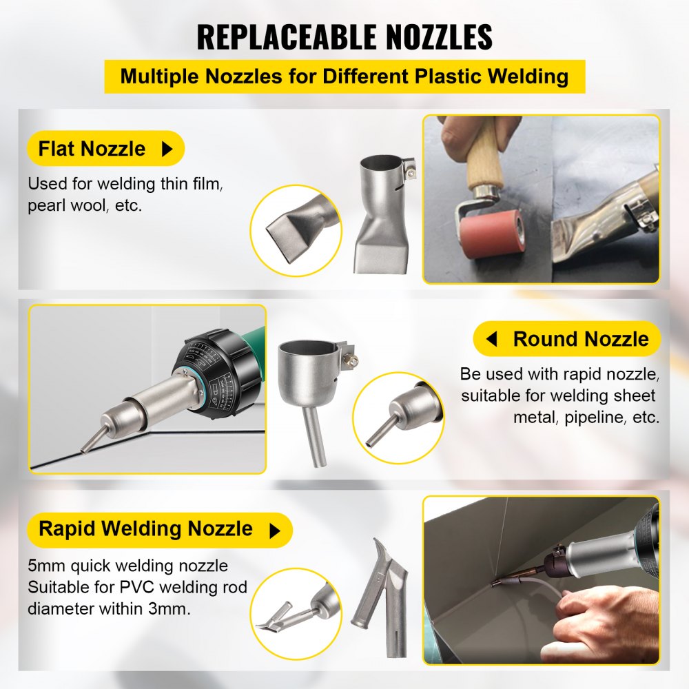 VEVOR Roofing Welder, 8 Pcs PVC Welding Gun, 1600W Pvc Welder With Case, 120V PVC Heat Gun, Plastic Welder w/ Mica Pipe Heating Core, Stepless Temperature Regulation 104-1112 °F Plastic Welder Kit 