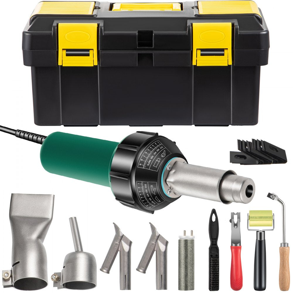 VEVOR Roofing Welder, 8 Pcs PVC Welding Gun, 1600W Pvc Welder With Case, 120V PVC Heat Gun, Plastic Welder w/ Mica Pipe Heating Core, Stepless Temperature Regulation 104-1112 °F Plastic Welder Kit 