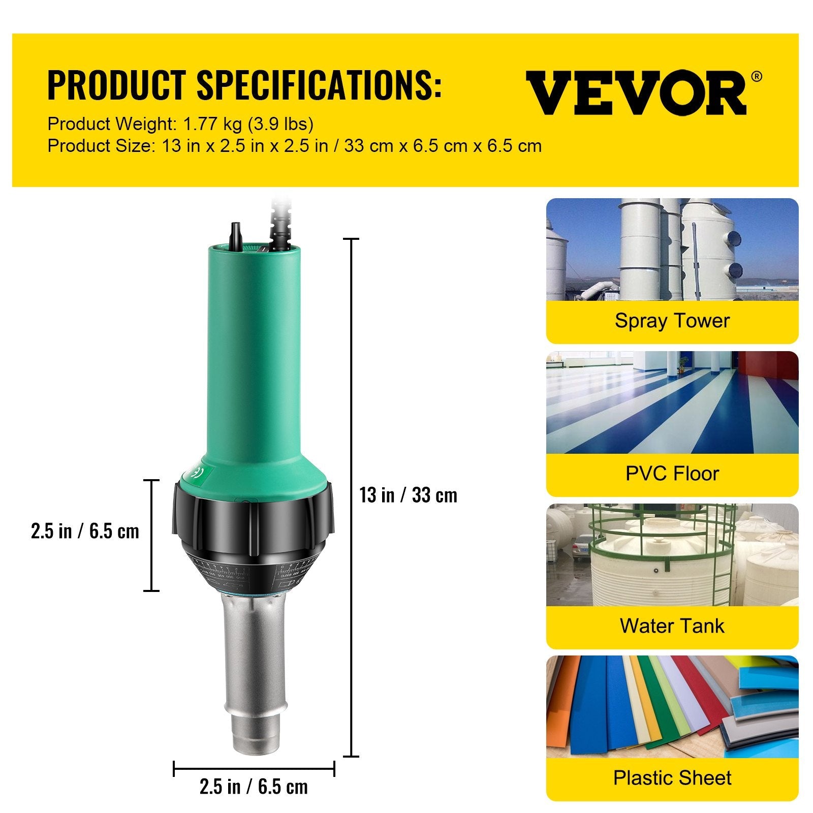 VEVOR Roofing Welder, 8 Pcs PVC Welding Gun, 1600W Hot Air Plastic Welder, 120V PVC Heat Gun, Plastic Welder w/ Mica Pipe Heating Core, Stepless Temperature Regulation 104-1112 °F Plastic Welder Kit 