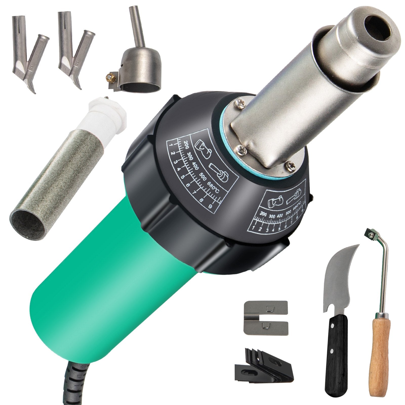 VEVOR Roofing Welder, 8 Pcs PVC Welding Gun, 1600W Hot Air Plastic Welder, 120V PVC Heat Gun, Plastic Welder w/ Mica Pipe Heating Core, Stepless Temperature Regulation 104-1112 °F Plastic Welder Kit 
