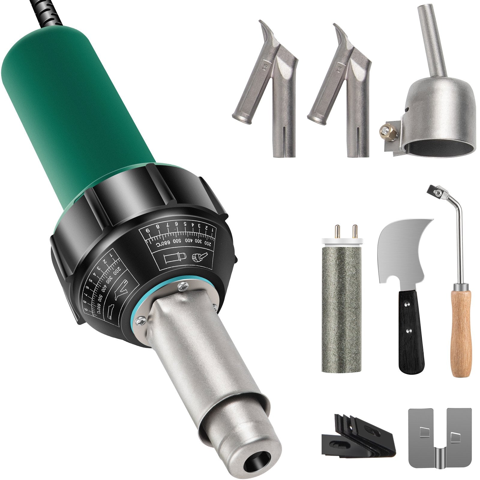 VEVOR Roofing Welder, 8 Pcs PVC Welding Gun, 1600W Hot Air Plastic Welder, 120V PVC Heat Gun, Plastic Welder w/ Mica Pipe Heating Core, Stepless Temperature Regulation 104-1112 °F Plastic Welder Kit 