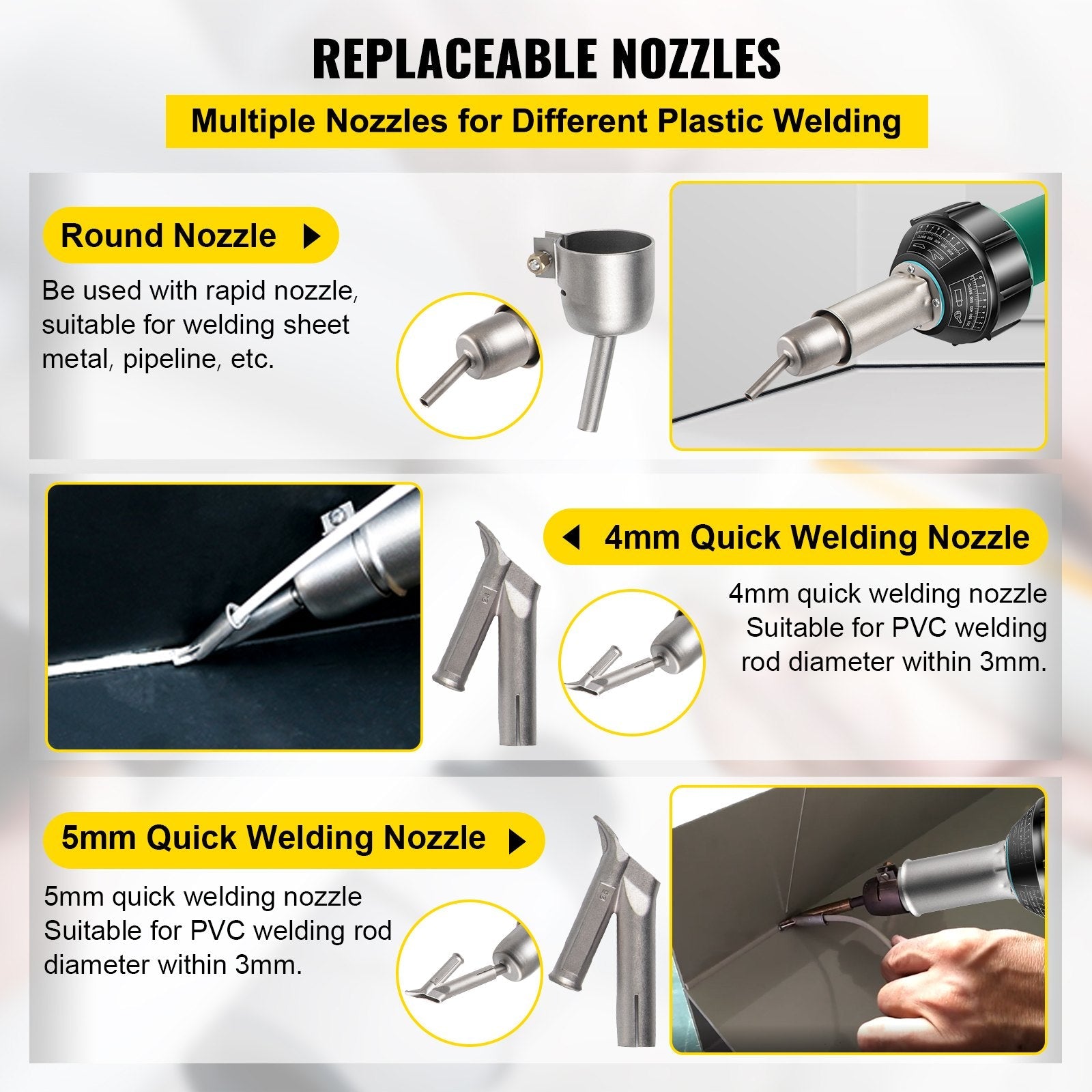 VEVOR Roofing Welder, 14 PCS PVC Welding Gun, 1600W PVC Welder With Case, 120V PVC Heat Gun, Plastic Welder w/ Mica Pipe Heating Core, Stepless Temperature Regulation 104-1112 °F Plastic Welder Kit 