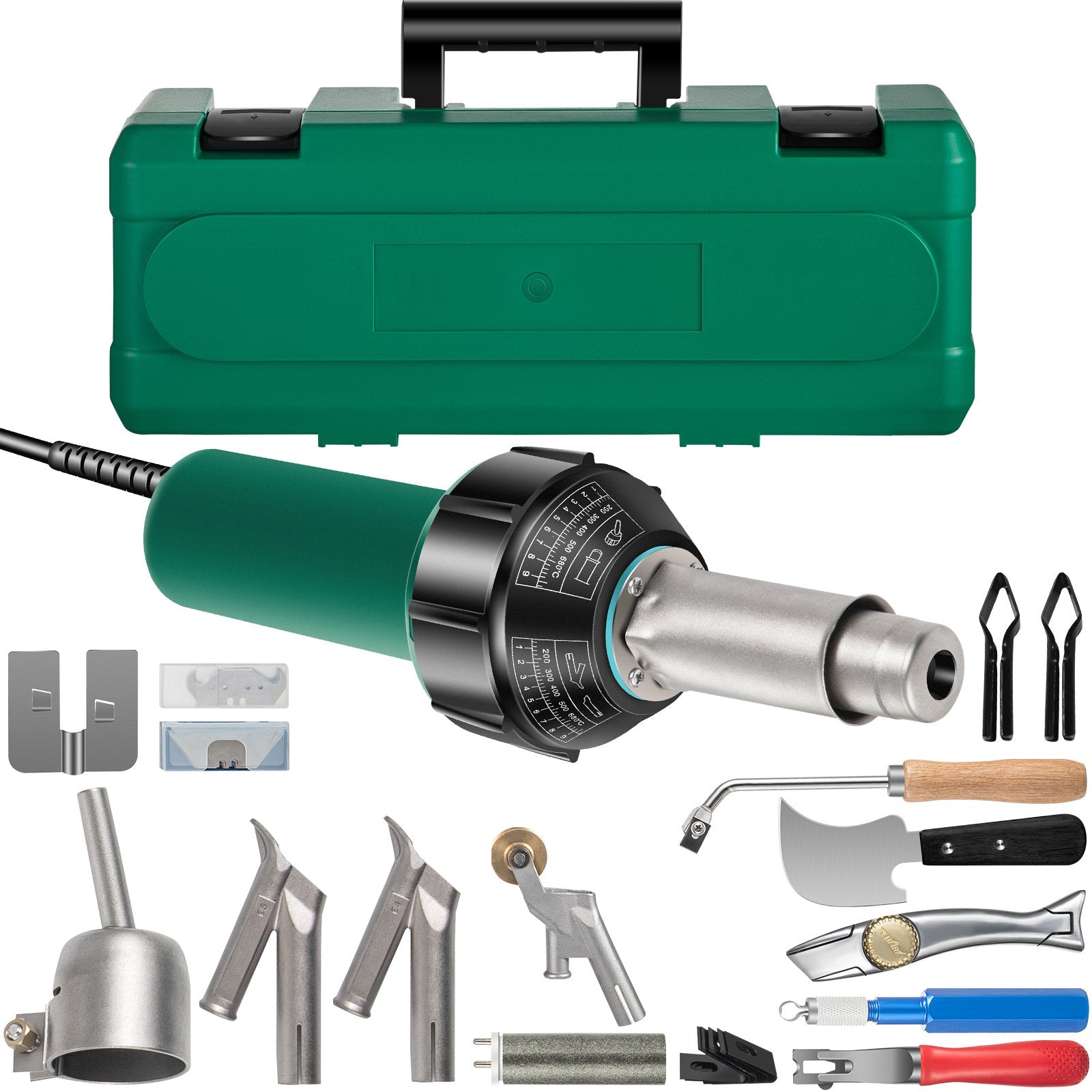 VEVOR Roofing Welder, 14 PCS PVC Welding Gun, 1600W PVC Welder With Case, 120V PVC Heat Gun, Plastic Welder w/ Mica Pipe Heating Core, Stepless Temperature Regulation 104-1112 °F Plastic Welder Kit 