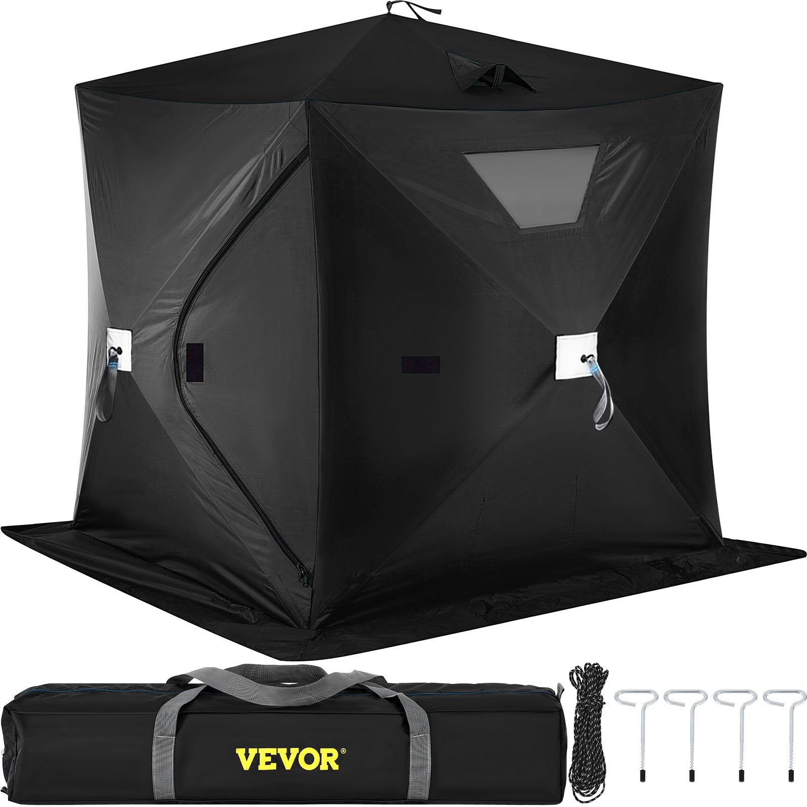 VEVOR 2-3 Person Ice Fishing Shelter Tent, 300D Oxford Fabric Portable Ice Shelter with Pop-up Pull Design, Strong Waterproof and Windproof Ice Fish Shelter for Outdoor Fishing, Black 