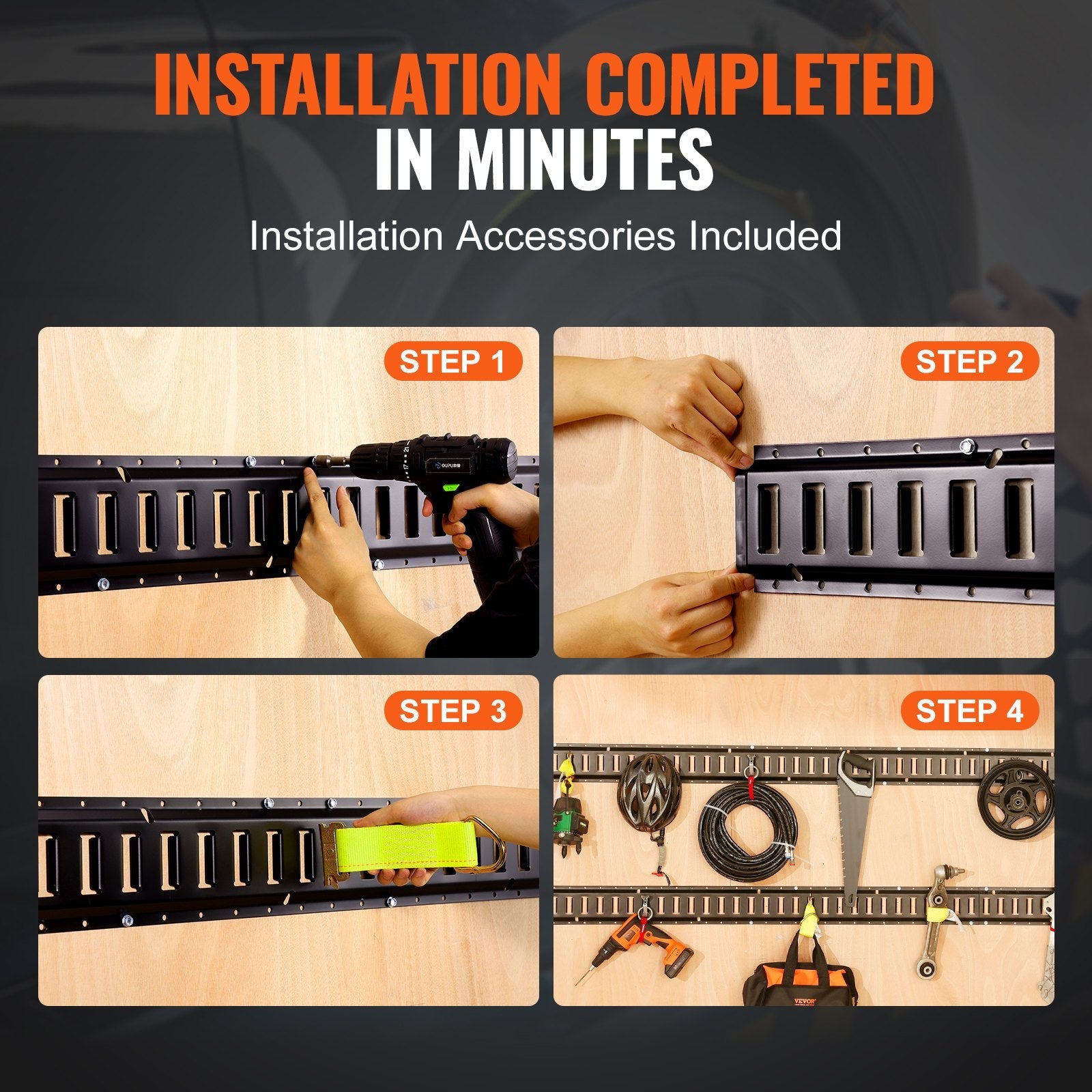 VEVOR E Track Tie Down Rail Kit, 2' Steel Rails, 4 Pack, Secure Cargo & Heavy Loads Up to 2000 lbs, Heavy Duty Etrack Rails with Screws for Garages, Vans, Trailers, Motorcycle Tie Downs, ATV Mountings 