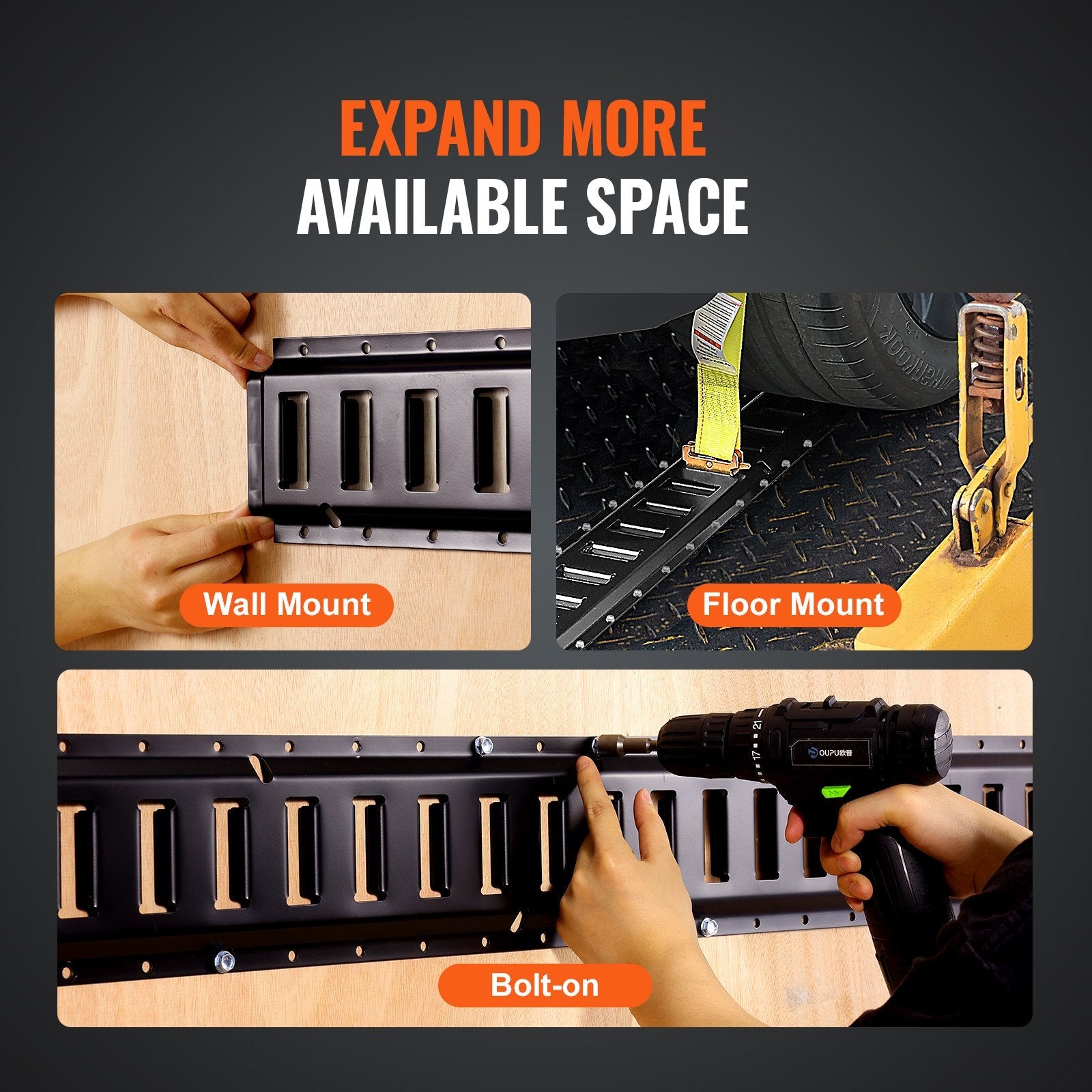VEVOR E Track Tie Down Rail Kit, 2' Steel Rails, 4 Pack, Secure Cargo & Heavy Loads Up to 2000 lbs, Heavy Duty Etrack Rails with Screws for Garages, Vans, Trailers, Motorcycle Tie Downs, ATV Mountings 