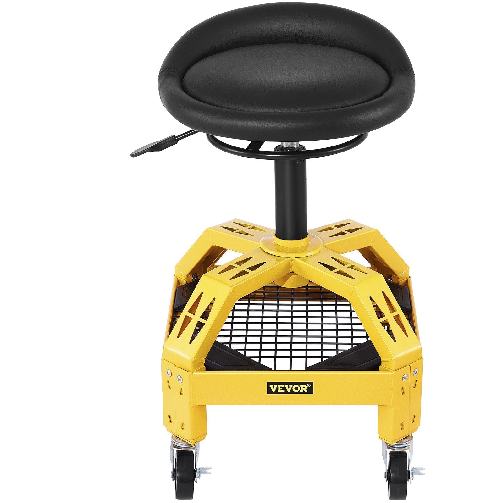 VEVOR Rolling Garage Stool, 300LBS Capacity, Adjustable Height from 24 in to 28.7 in, Mechanic Seat with 360-degree Swivel Wheels and Tool Tray, for Workshop, Auto Repair Shop, Yellow 