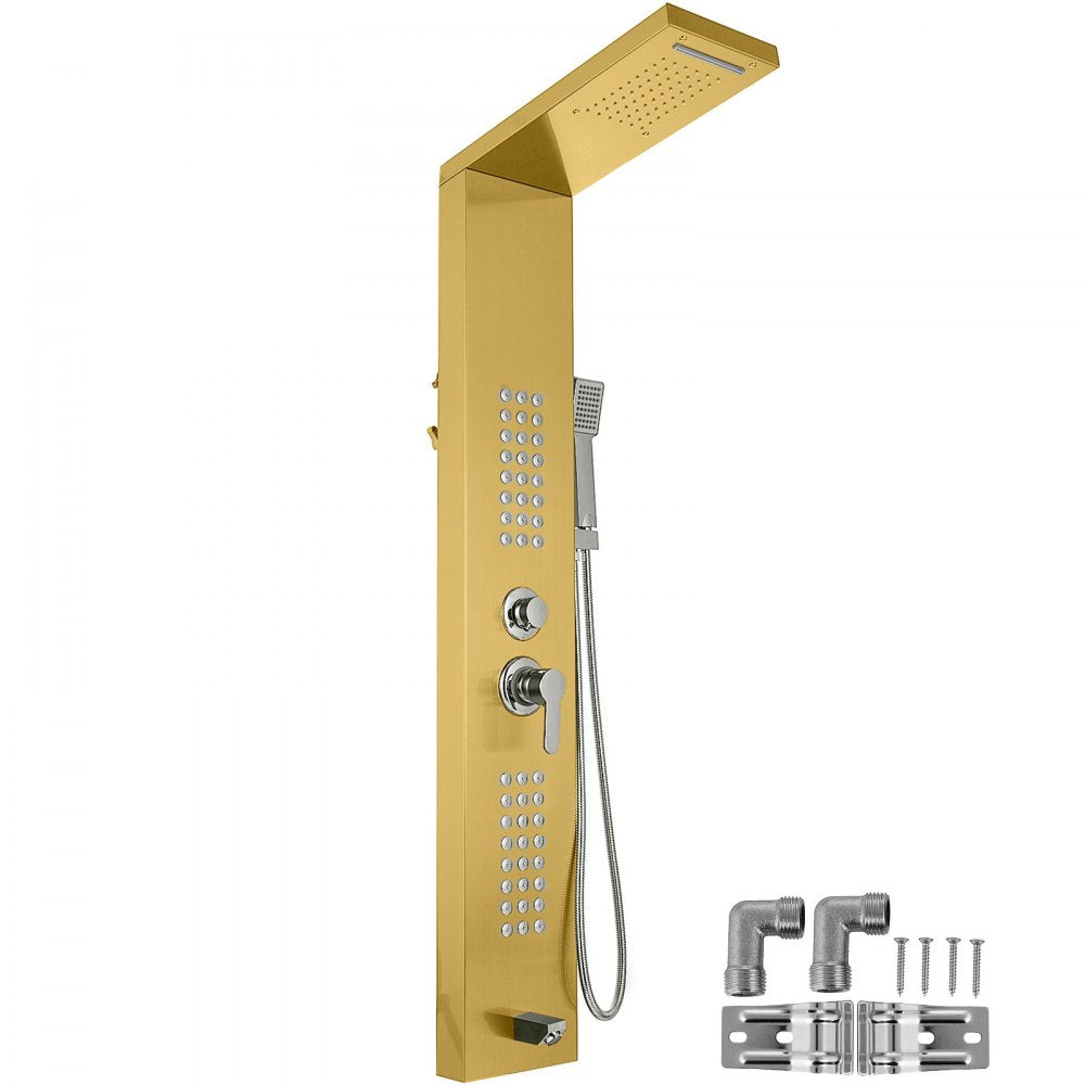 5 in1 Stainless Steel Shower Panel System Water Faucet Sprayer Gold 