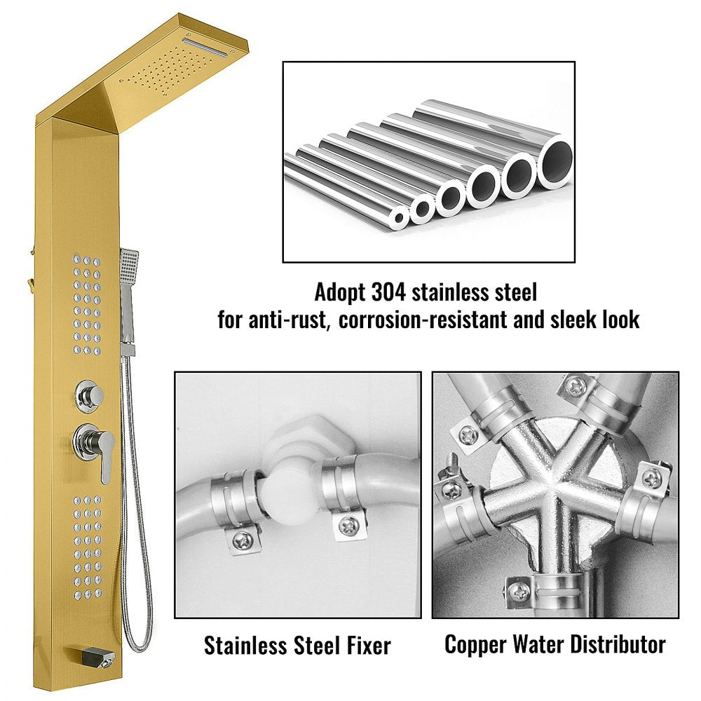 5 in1 Stainless Steel Shower Panel System Water Faucet Sprayer Gold 