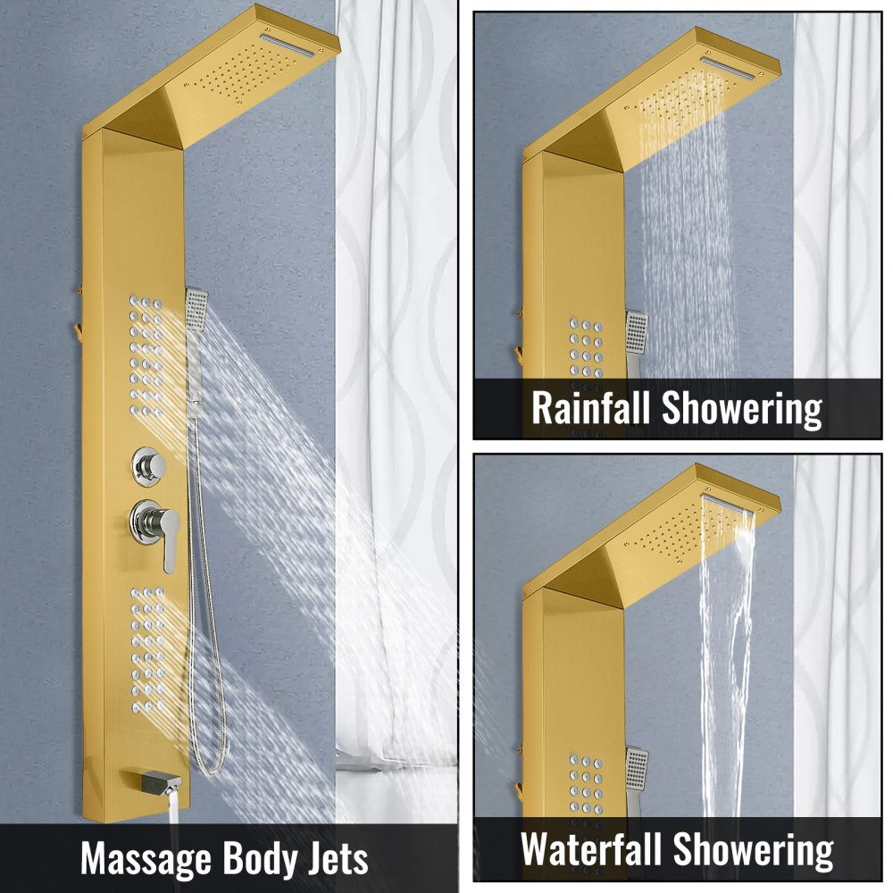 5 in1 Stainless Steel Shower Panel System Water Faucet Sprayer Gold 