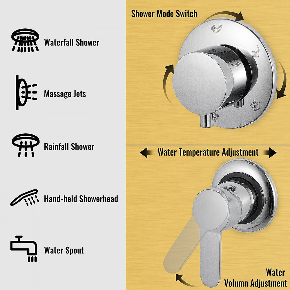 5 in1 Stainless Steel Shower Panel System Water Faucet Sprayer Gold 