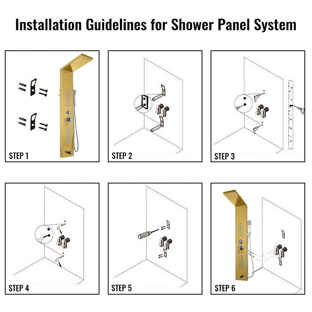 5 in1 Stainless Steel Shower Panel System Water Faucet Sprayer Gold 