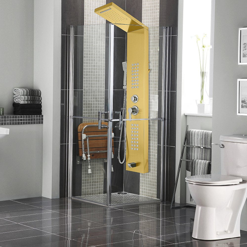 5 in1 Stainless Steel Shower Panel System Water Faucet Sprayer Gold 