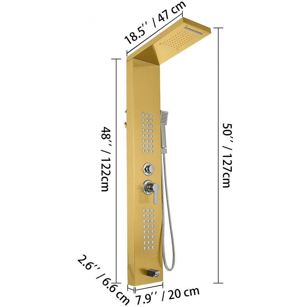 5 in1 Stainless Steel Shower Panel System Water Faucet Sprayer Gold 
