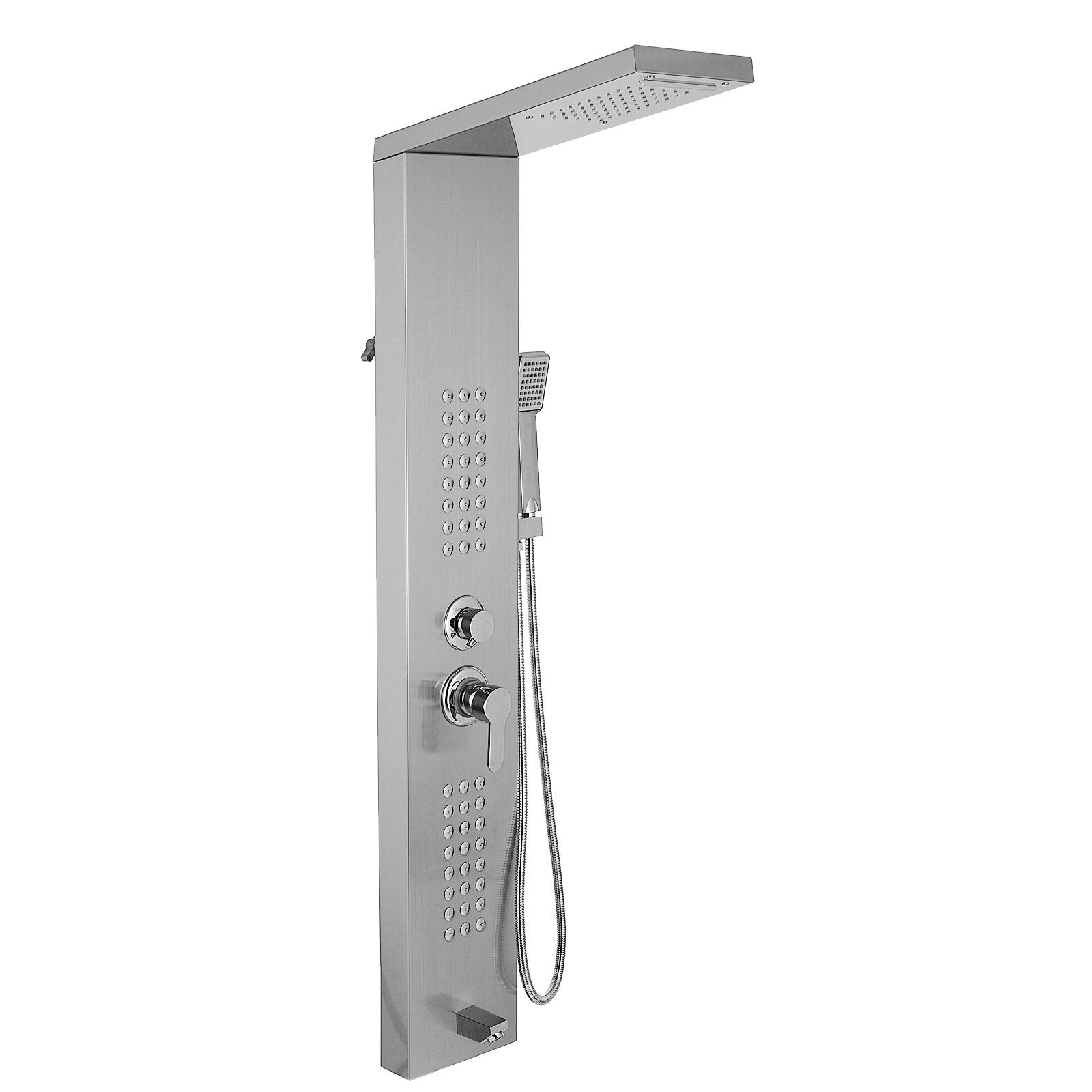VEVOR Shower Panel Tower System Stainless Steel Multi-Function Shower Panel with Spout Rainfall Waterfall Massage Jets Tub Spout Hand Shower for Home Hotel Resort Split Type (Polished Silver) 