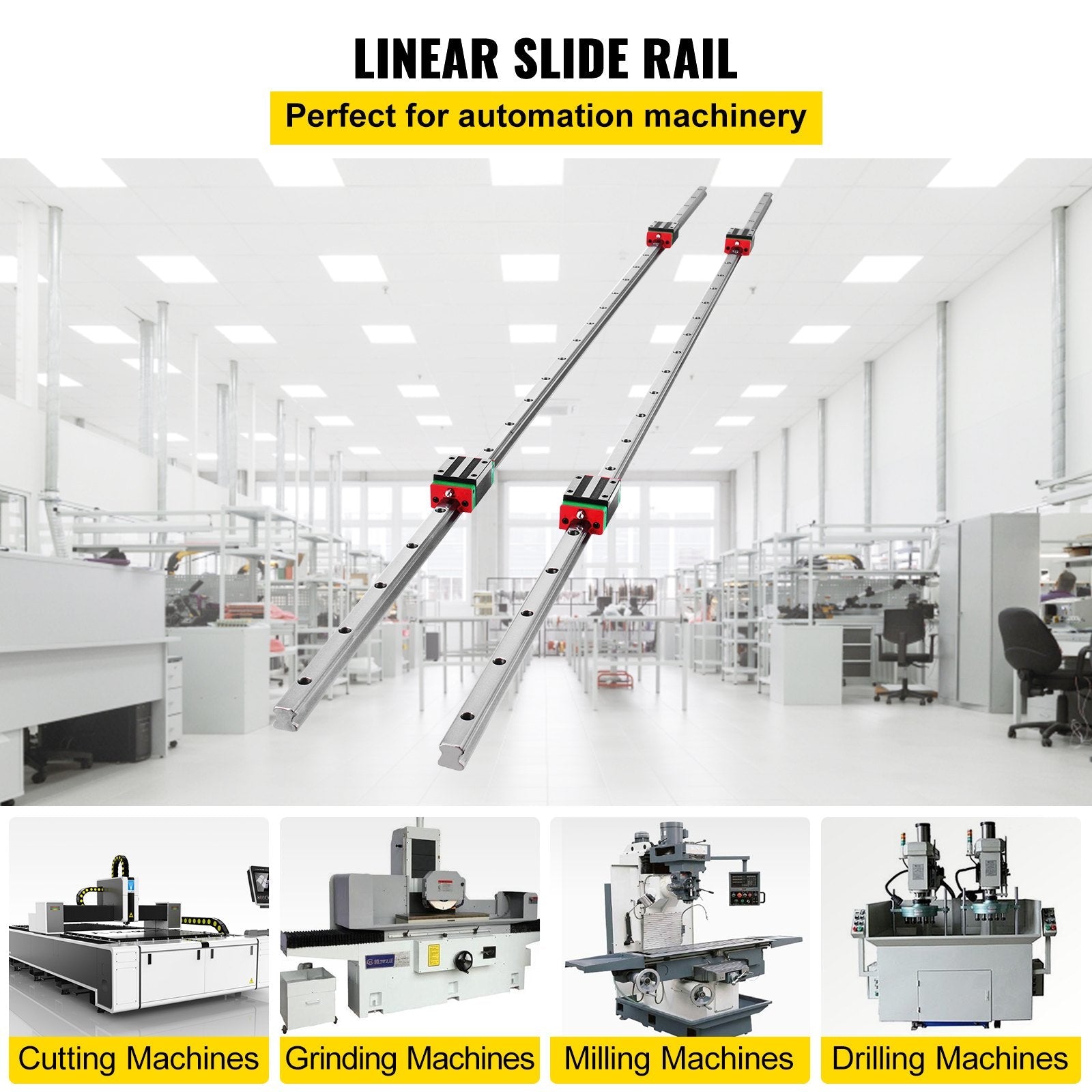 VEVOR 2 x HSR 15-1500 mm Linear Guideway Rail with 4Pcs Pillow Block Carriage Bearing Block for 15 mm Slotted Block Square Block Linear Rail Routers CNC Set 