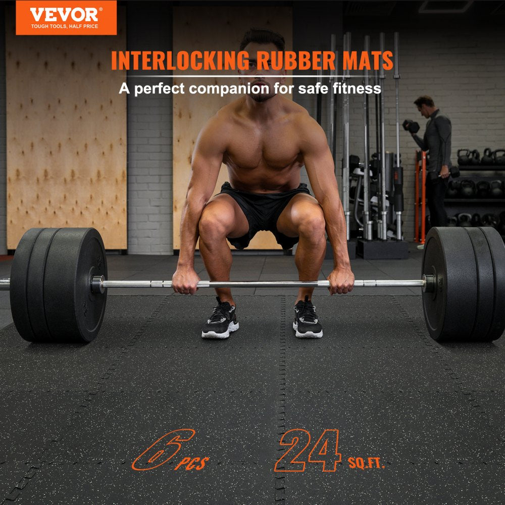 VEVOR 6 PCS 1/2 inch Thick Gym Floor Mats, 24" x 24" EVA Foam & Rubber Top Interlocking Workout Floor Mats with 24 sq.ft Coverage, Waterproof Exercise Puzzle Flooring for Gym, Home, Garage, Basement 