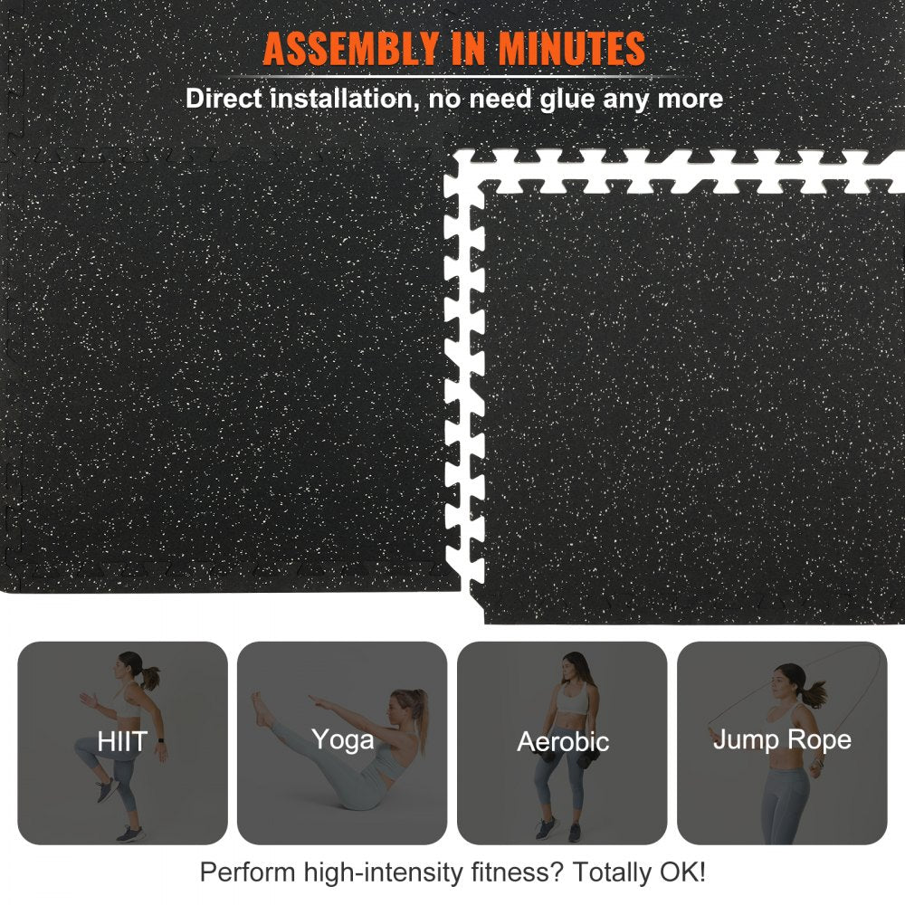 VEVOR 6 PCS 1/2 inch Thick Gym Floor Mats, 24" x 24" EVA Foam & Rubber Top Interlocking Workout Floor Mats with 24 sq.ft Coverage, Waterproof Exercise Puzzle Flooring for Gym, Home, Garage, Basement 