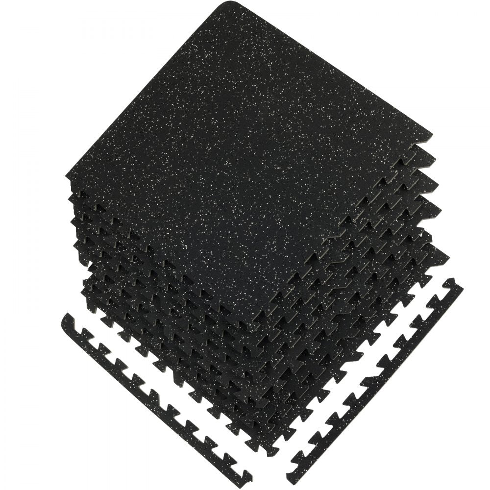VEVOR 6 PCS 1/2 inch Thick Gym Floor Mats, 24" x 24" EVA Foam & Rubber Top Interlocking Workout Floor Mats with 24 sq.ft Coverage, Waterproof Exercise Puzzle Flooring for Gym, Home, Garage, Basement 