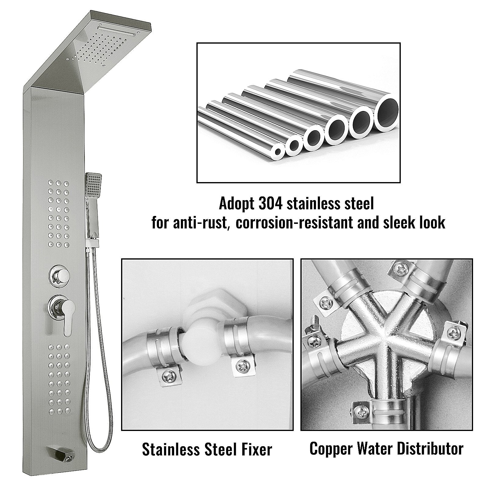 Multi-function Shower Panel Tower System With Spout Rainfall Waterfall Massage 