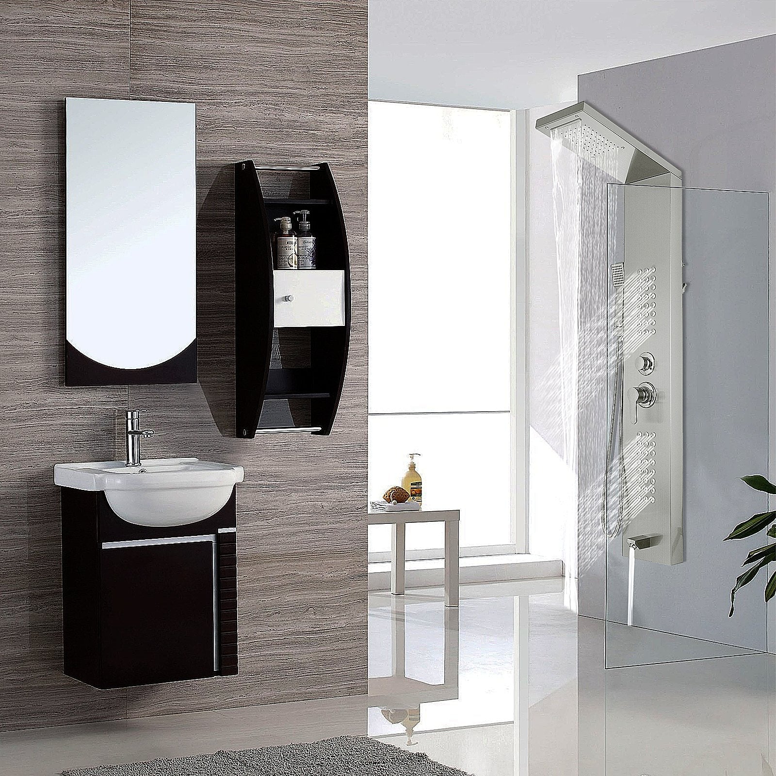Multi-function Shower Panel Tower System With Spout Rainfall Waterfall Massage 