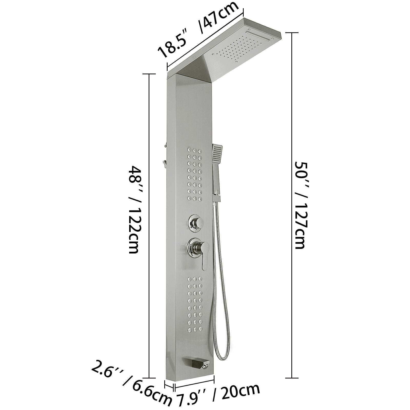 Multi-function Shower Panel Tower System With Spout Rainfall Waterfall Massage 