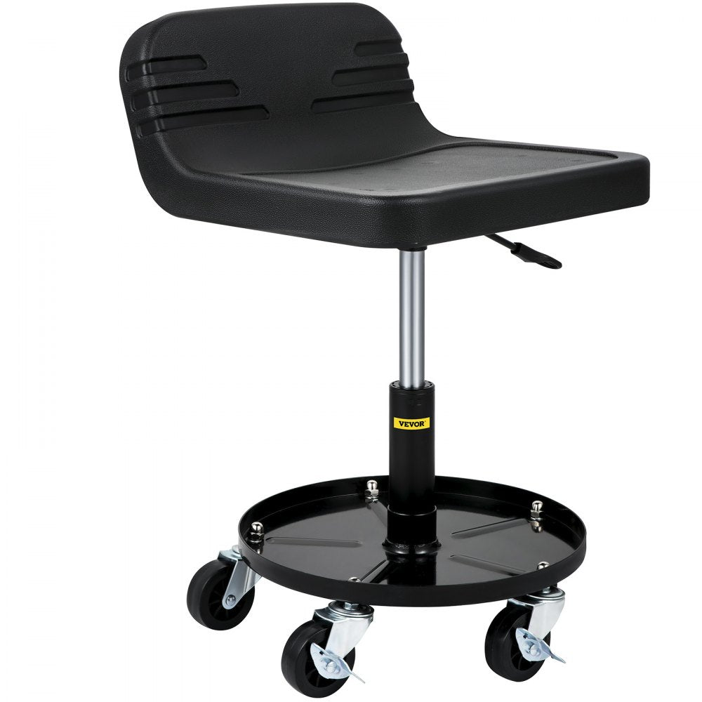 VEVOR Rolling Garage Stool, 300LBS Capacity, Adjustable Height from 15.7 in to 20.5 in, Mechanic Seat with 360-degree Swivel Wheels and Tool Tray, for Workshop, Auto Repair Shop, Black 
