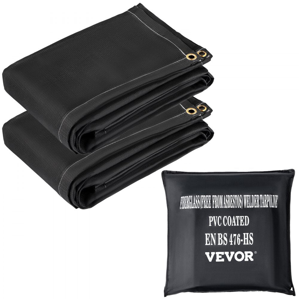 VEVOR Fire Blankets, 2 Pack Welding Blankets, 6' x 10'?Fire Suppression Blanket, 1022?°F Flame Retardant Blanket, Black?Fire Emergency Blankets, Fiberglass Fire Retardant Blanket?with?8?Brass Grommets 