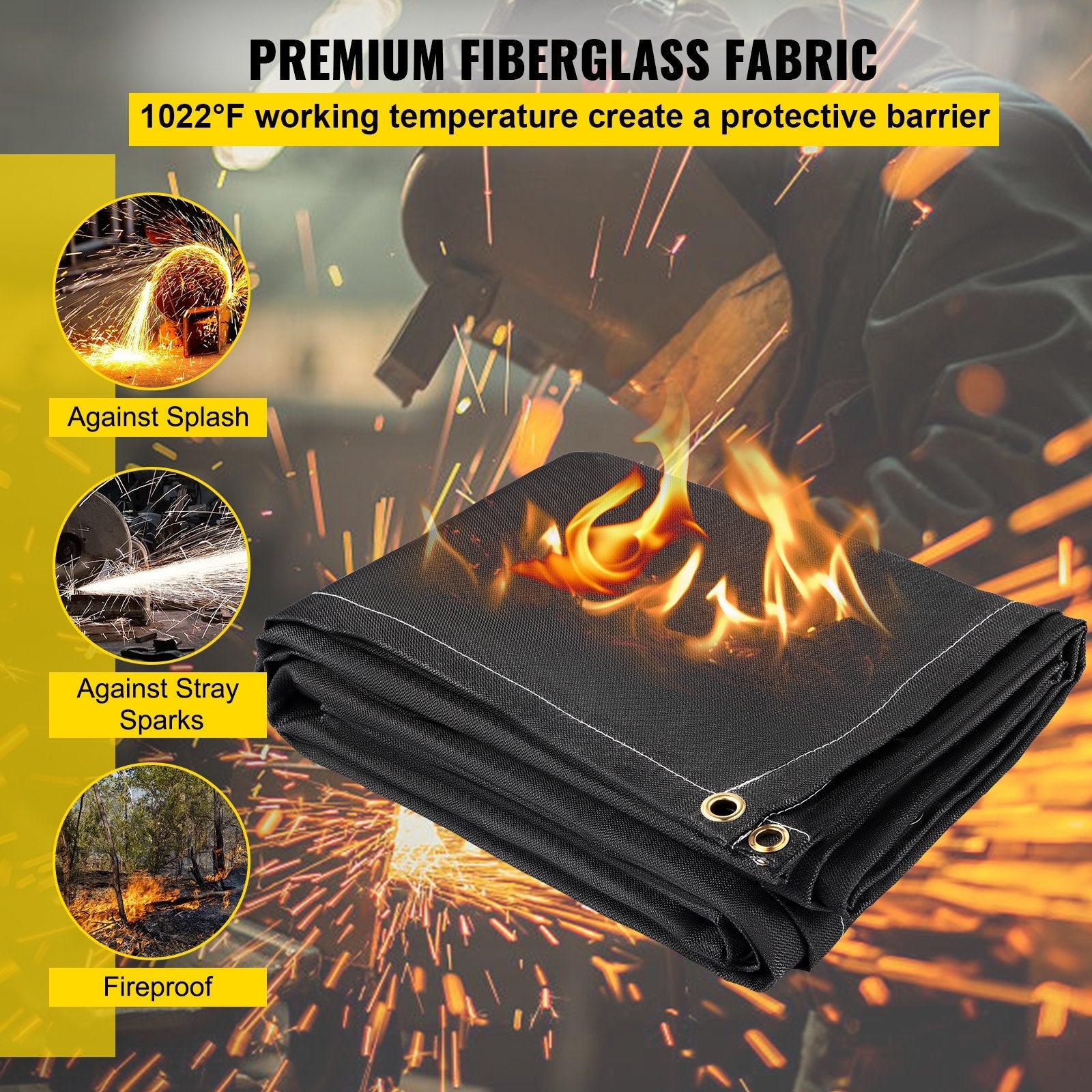 VEVOR Fire Blankets, 2 Pack Welding Blankets, 8' x 10'?Fire Suppression Blanket, 1022°F Flame Retardant Blanket, Black?Fire Emergency Blankets, Fiberglass Fire Retardant Blanket?with?12?Brass Grommets 