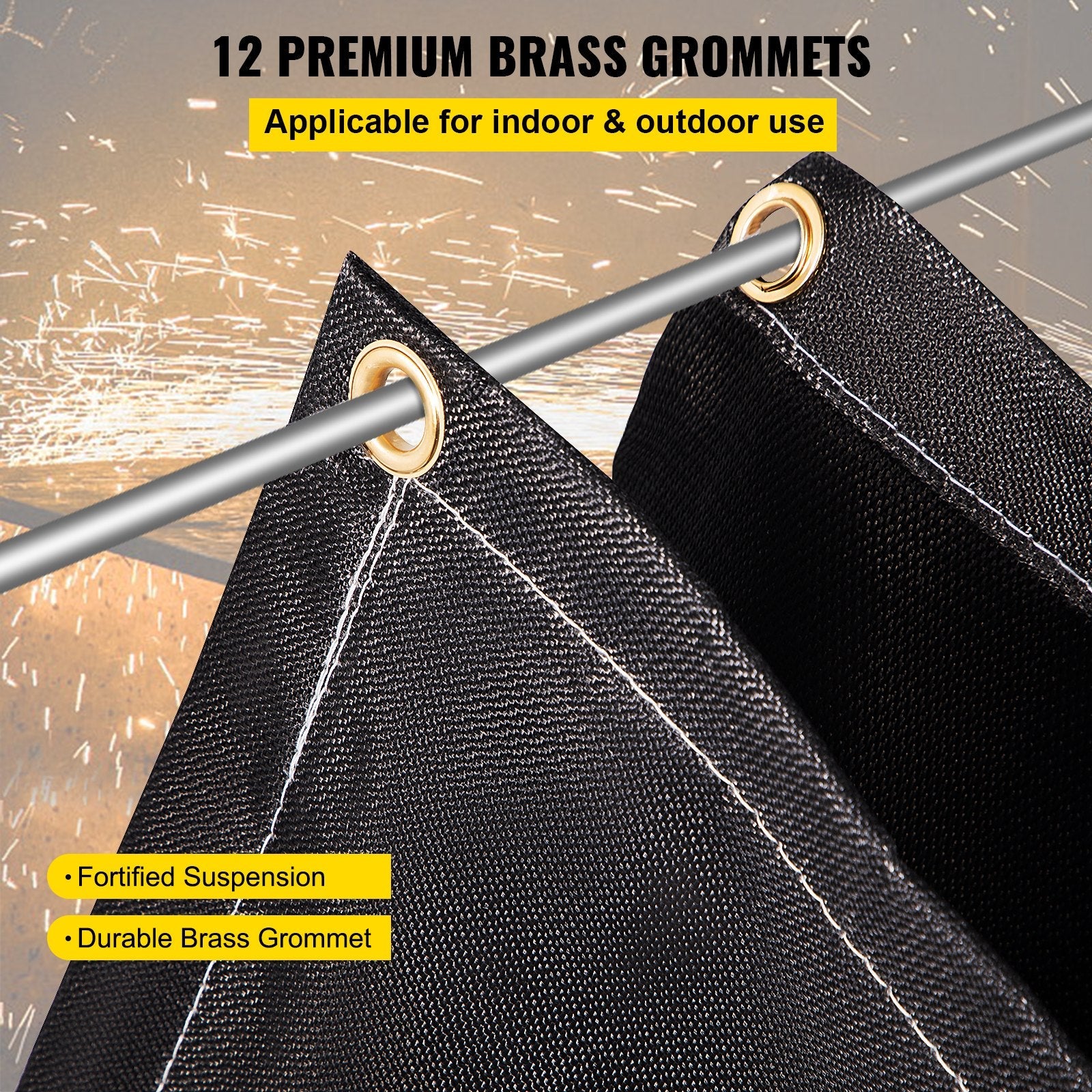 VEVOR Fire Blankets, 2 Pack Welding Blankets, 8' x 10'?Fire Suppression Blanket, 1022°F Flame Retardant Blanket, Black?Fire Emergency Blankets, Fiberglass Fire Retardant Blanket?with?12?Brass Grommets 