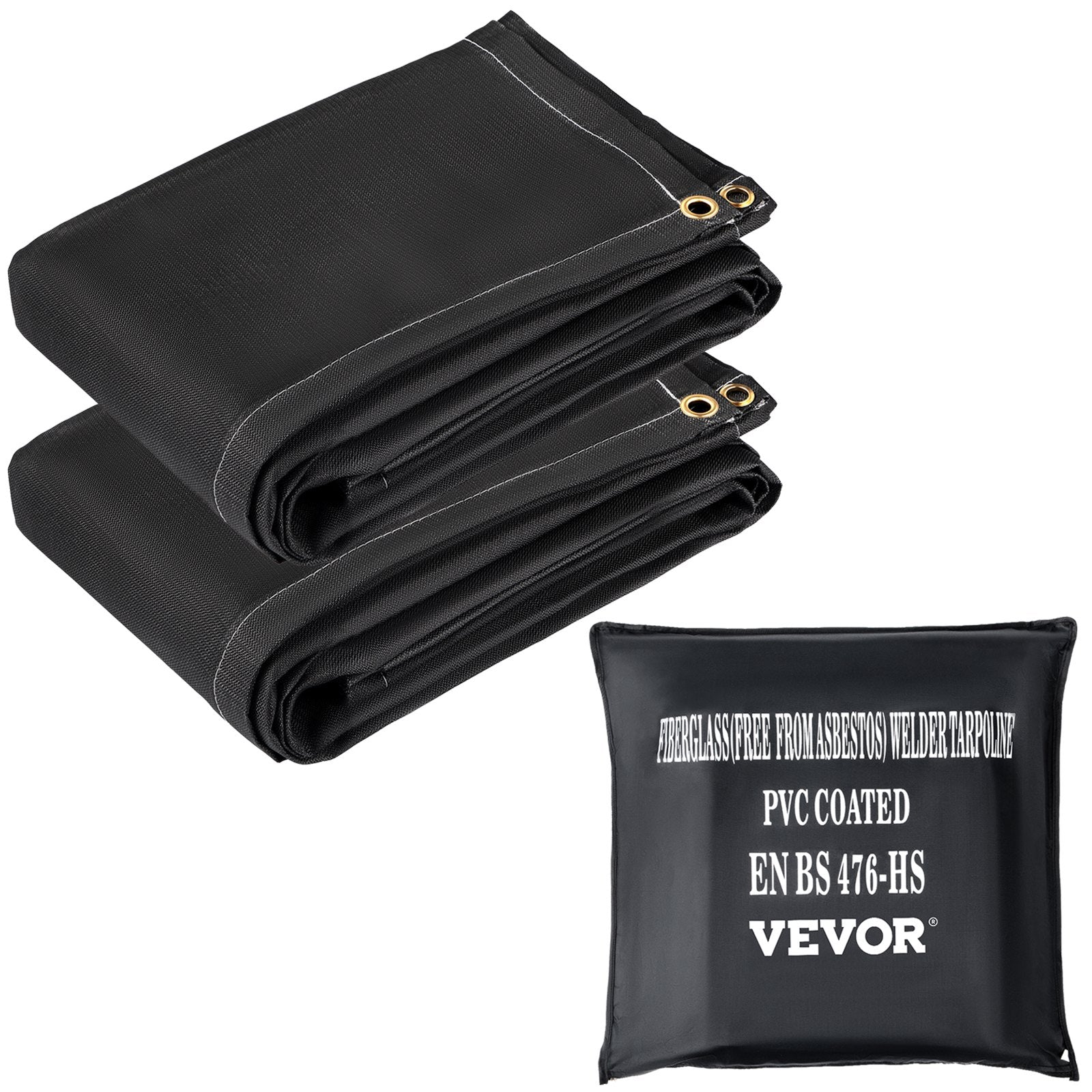 VEVOR Fire Blankets, 2 Pack Welding Blankets, 8' x 10'?Fire Suppression Blanket, 1022°F Flame Retardant Blanket, Black?Fire Emergency Blankets, Fiberglass Fire Retardant Blanket?with?12?Brass Grommets 