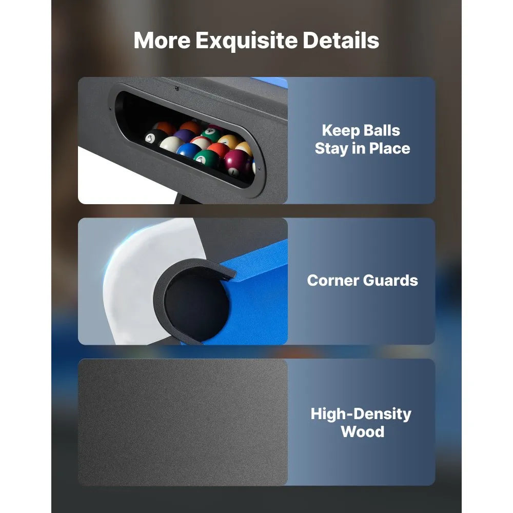 VEVOR Pool Table, 7 ft Portable Billiards Tables, Adjustable Feet Stable Game Table, Entertainment Set Includes Ball, Cue, Rack, Chalk and Brush, Black with Bule Cloth, for Family Use, Recreation Room 