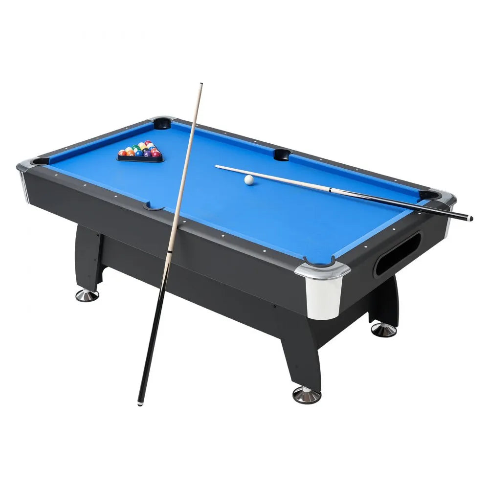 VEVOR Pool Table, 7 ft Portable Billiards Tables, Adjustable Feet Stable Game Table, Entertainment Set Includes Ball, Cue, Rack, Chalk and Brush, Black with Bule Cloth, for Family Use, Recreation Room 
