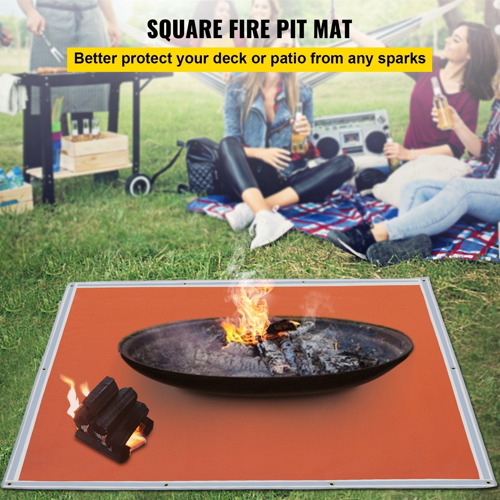 VEVOR Fire Pit Mat, 67\" x 60\" Fire Blanket, Fiberglass Welding Blanket, 3.3 lbs Fireproof Blanket, 1022°F Fire Retardant Blanket, Rust Iron Red Emergency Fire Blanket w/ 10 Grommets & 6 Silver Hooks 