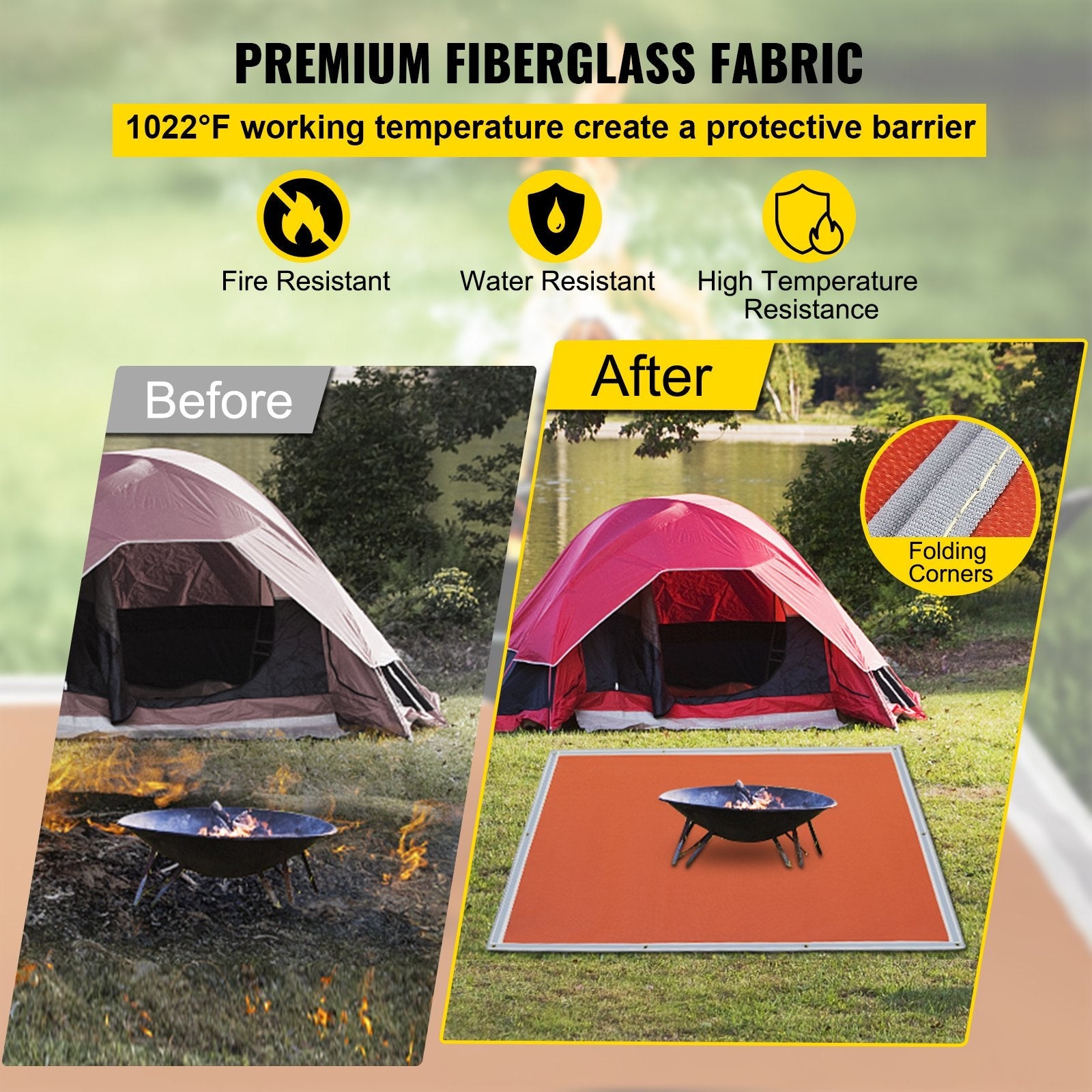 VEVOR Fire Pit Mat, 67\" x 60\" Fire Blanket, Fiberglass Welding Blanket, 3.3 lbs Fireproof Blanket, 1022°F Fire Retardant Blanket, Rust Iron Red Emergency Fire Blanket w/ 10 Grommets & 6 Silver Hooks 