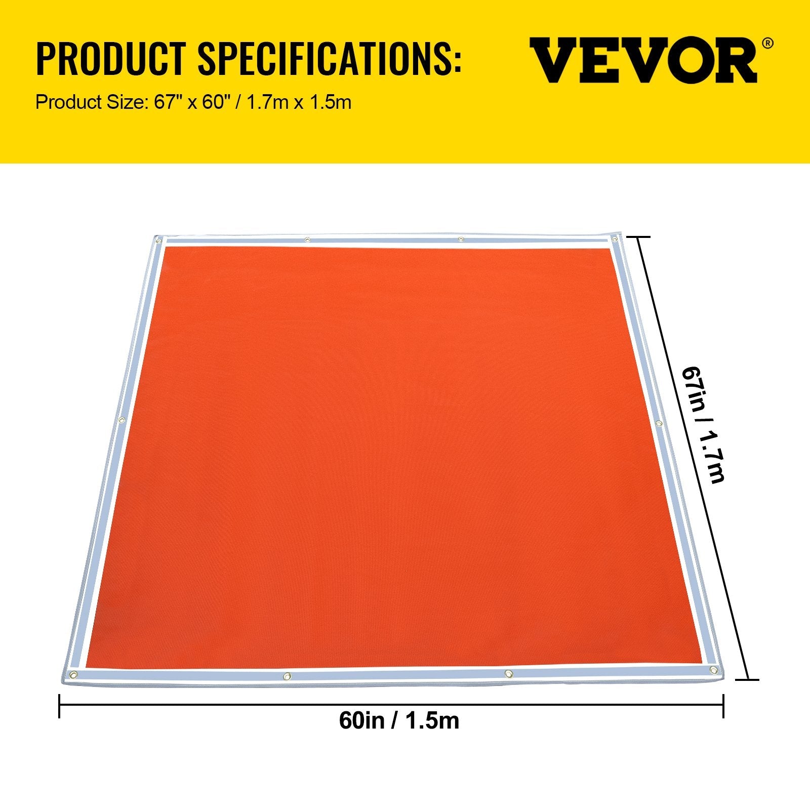 VEVOR Fire Pit Mat, 67\" x 60\" Fire Blanket, Fiberglass Welding Blanket, 3.3 lbs Fireproof Blanket, 1022°F Fire Retardant Blanket, Rust Iron Red Emergency Fire Blanket w/ 10 Grommets & 6 Silver Hooks 