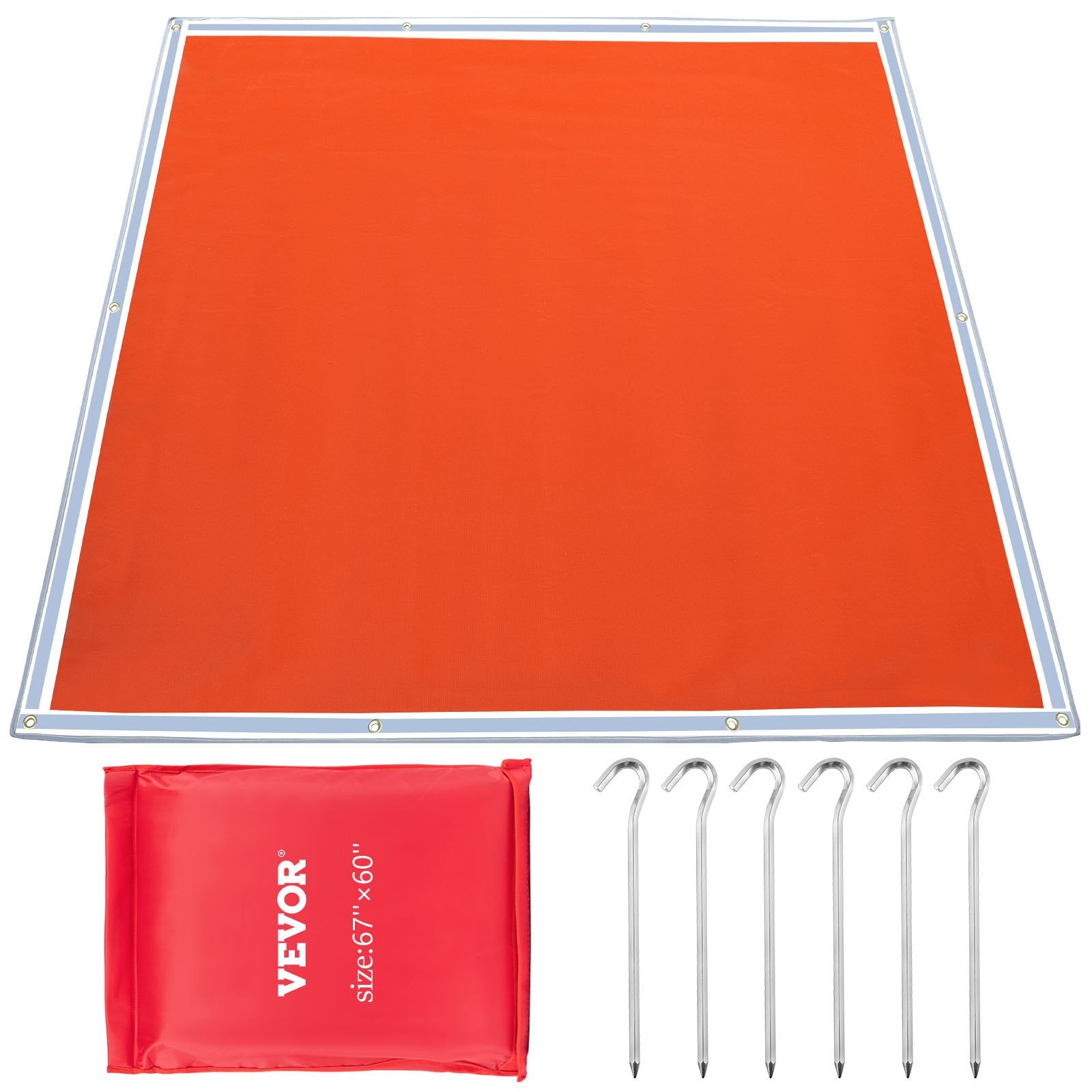 VEVOR Fire Pit Mat, 67\" x 60\" Fire Blanket, Fiberglass Welding Blanket, 3.3 lbs Fireproof Blanket, 1022°F Fire Retardant Blanket, Rust Iron Red Emergency Fire Blanket w/ 10 Grommets & 6 Silver Hooks 